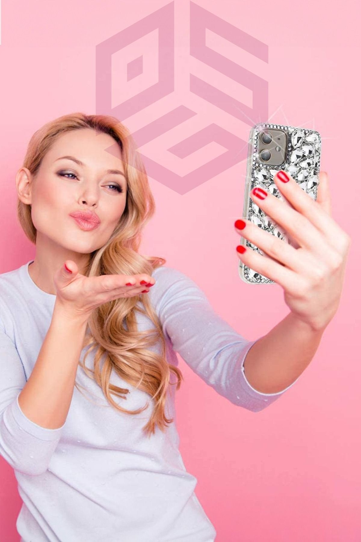 Iphone 13 Ve 14 Kılıf (2 MODEL İLE UYUMLUDUR) Ultra Lüx Renkli Damla Taşlı Kokoş Kılıf