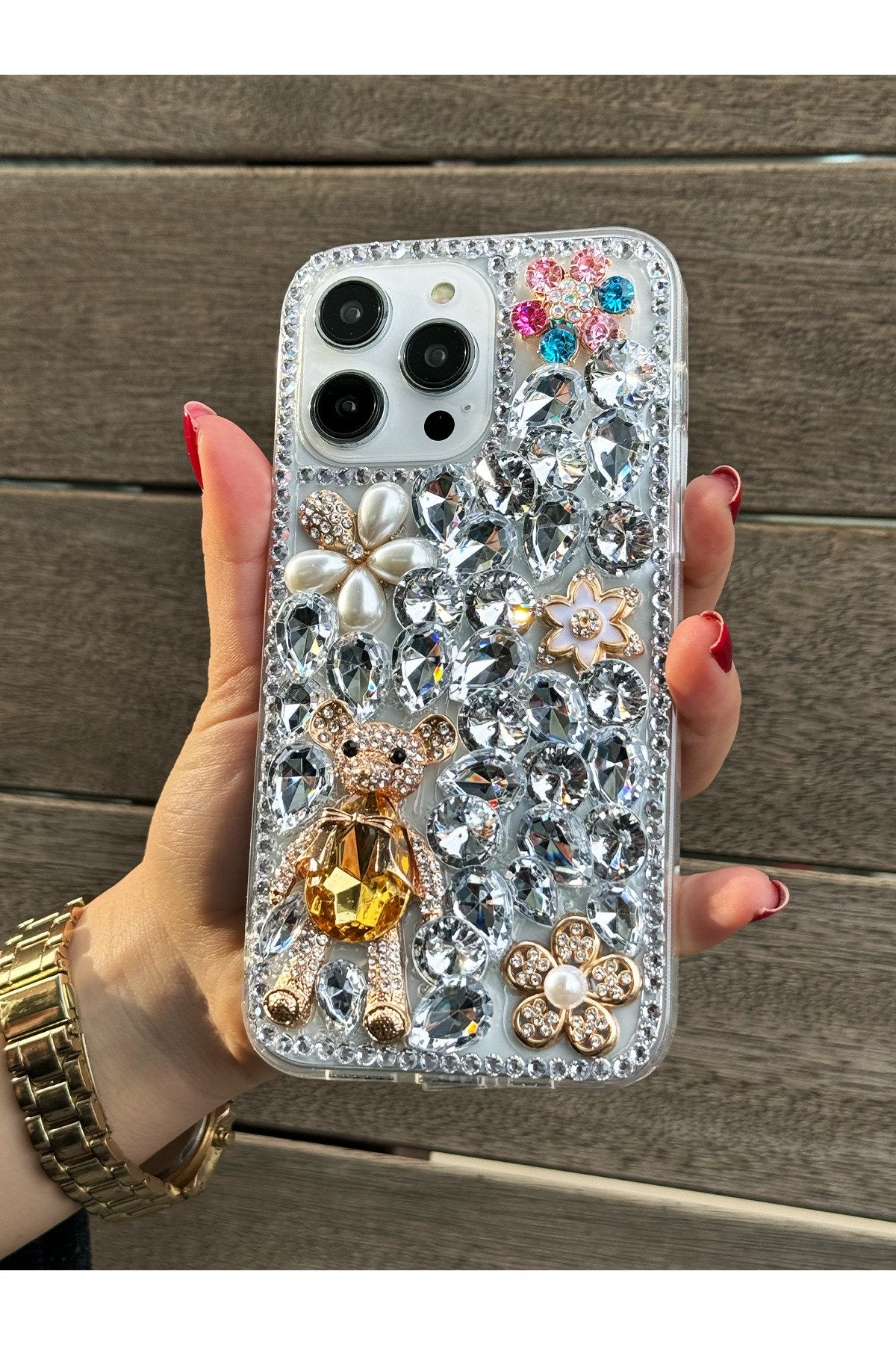 iPhone 13 Pro Max Kılıf (Sadece 13 Pro Max UYUMLUDUR) Ultra Lüx Damla Taşlı Özel Tasarım Kılıf