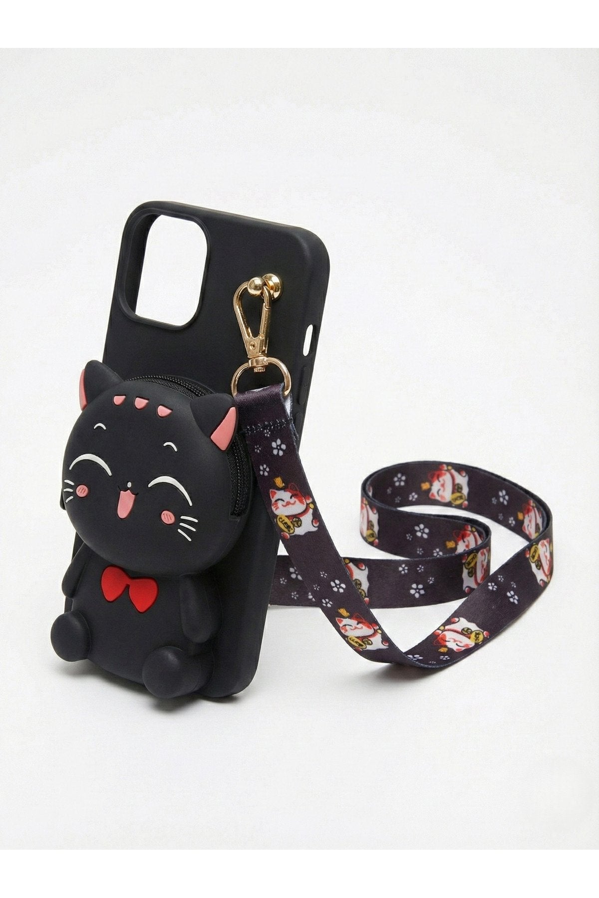 İphone 12 ve 12 Pro Uyumlu Çantalı ve Boyun El Askı Aparatlı 3 Boyutlu Desenli Telefon Kılıfı
