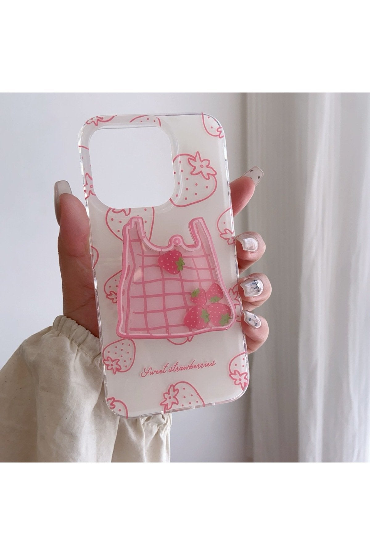 İphone 16 Plus Uyumlu Çilek Popsocket El Tutacağı Stress Çarklı 3 Boyutlu Süper Dizayn Kılıf