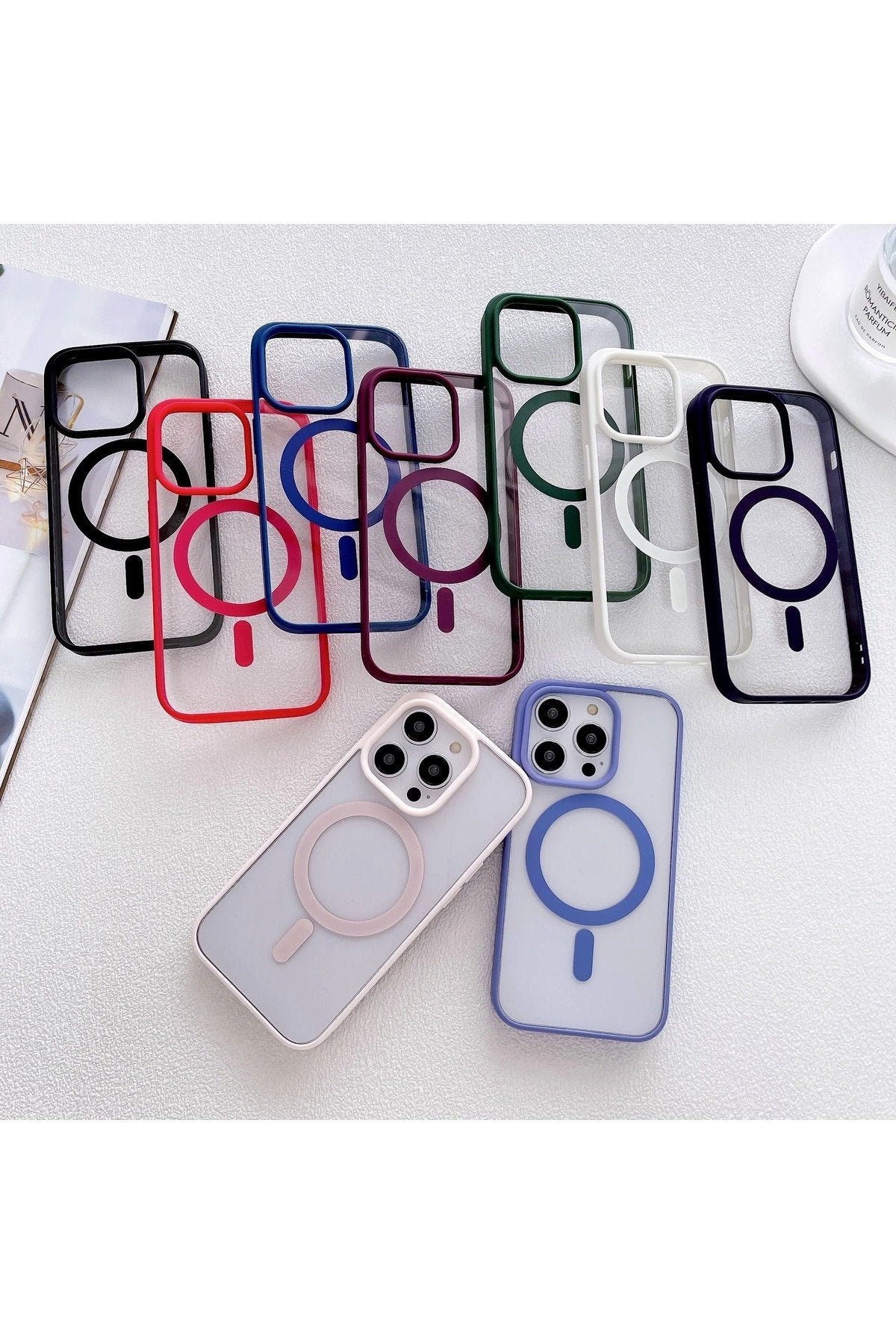 Iphone 14 Pro Kılıf Magsafe Özellikli Kamera Çıkıntılı Şeffaf Renkli Premium