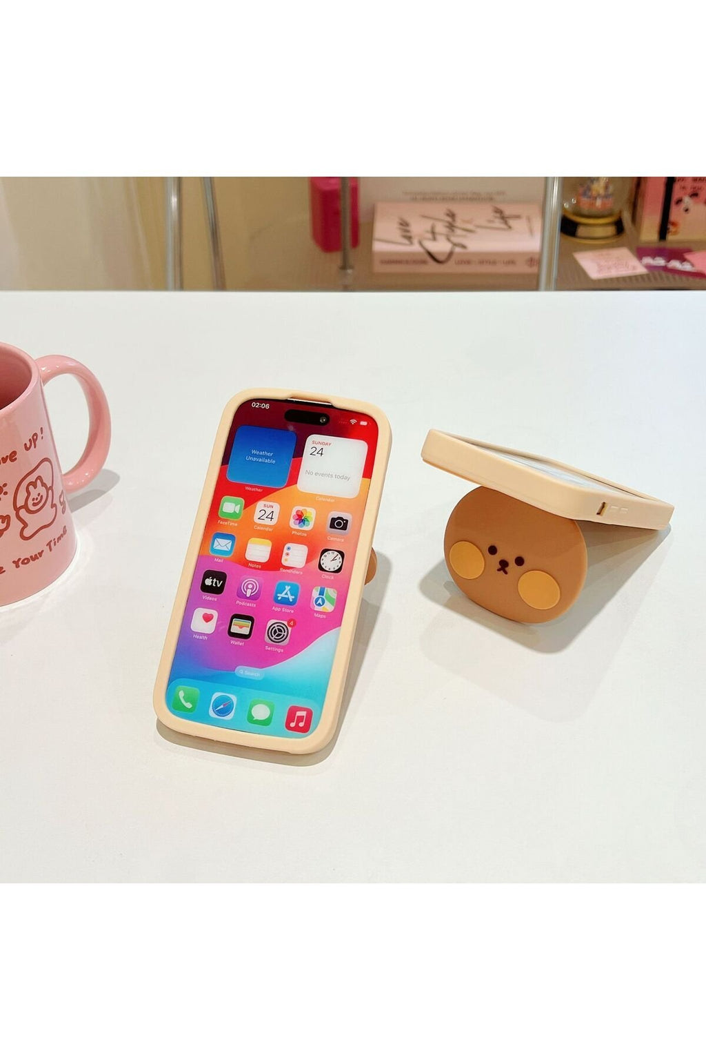 iPhone 14 Pro Max Uyumlu Makyaj Aynalı ve Stand Özellikli Darbe Koruyucu Tasarım Telefon Kılıfı