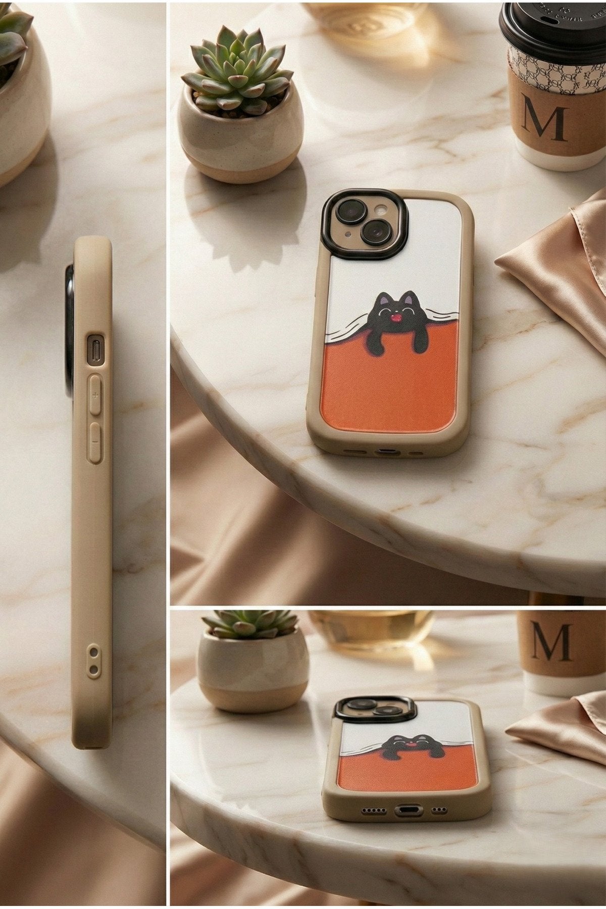 İphone 15 Uyumlu 3D Karakter Kedi Desenli Kamera Koruma Çerçeveli Darbe Engelleyici Kılıf