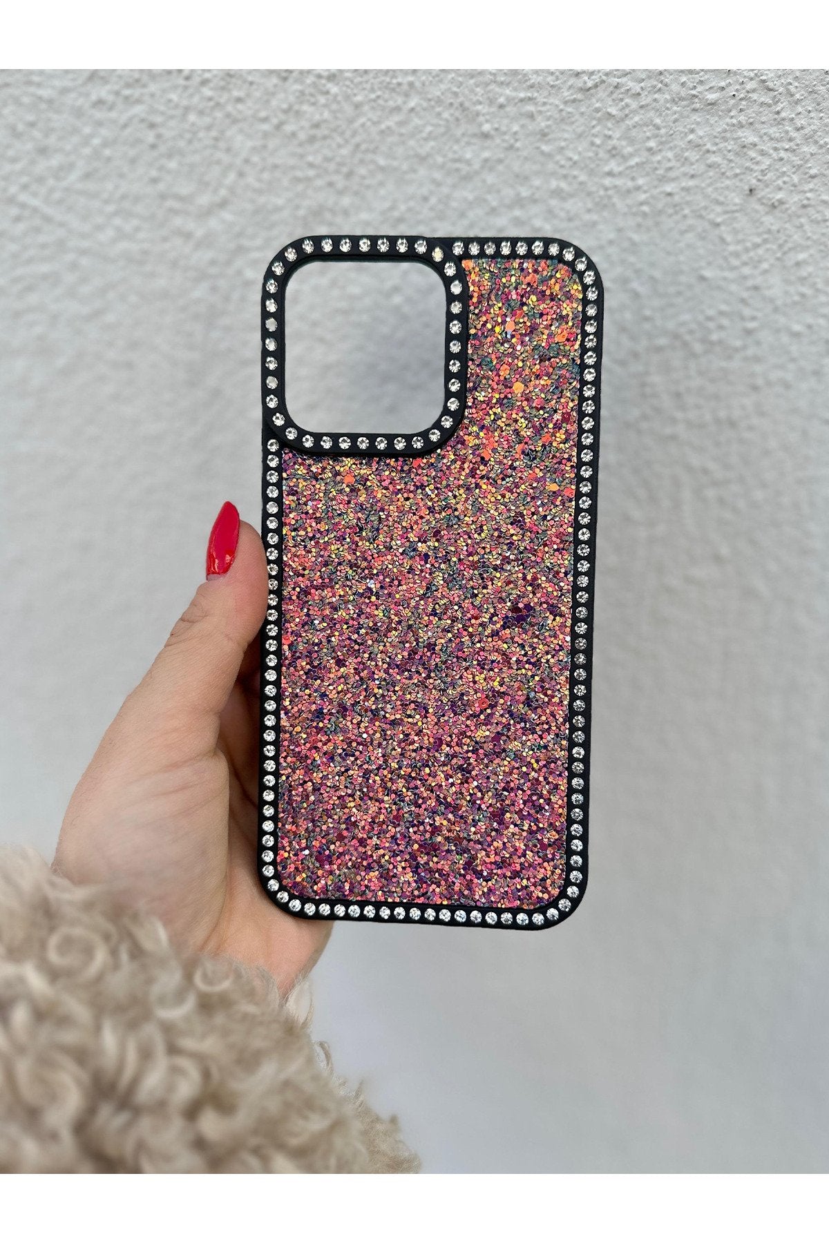 iPhone 13 Pro Max Uyumlu Taşlı Kenarlı Renkli Taşlı İç Yapılı Darbe Emici Ultra Premium Kılıf