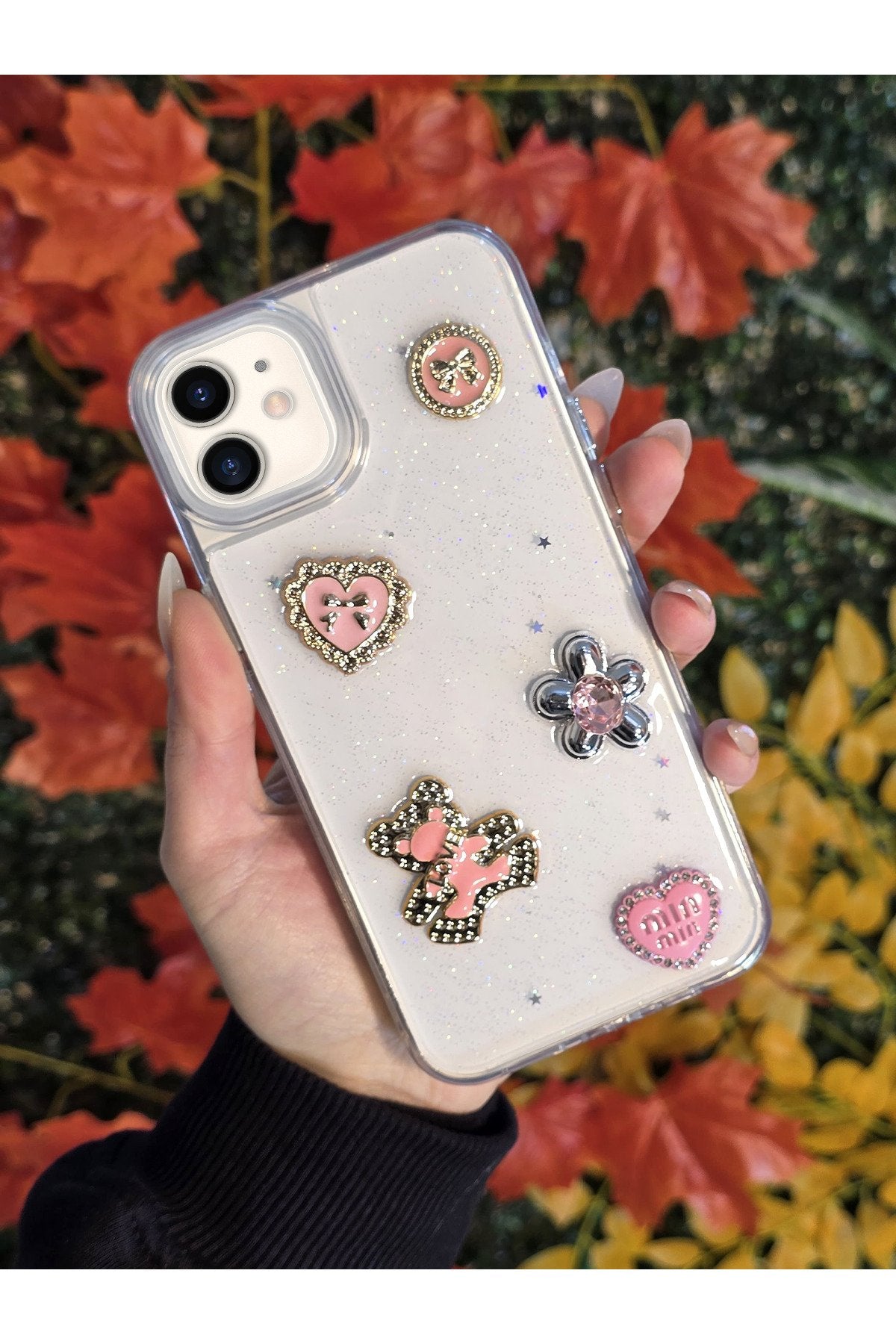 iPhone 12 Ve 12 Pro (2 Model) Uyumlu 3d Karakterli Taşlı Ve Simli Çift Katman Koruyucu Kılıf