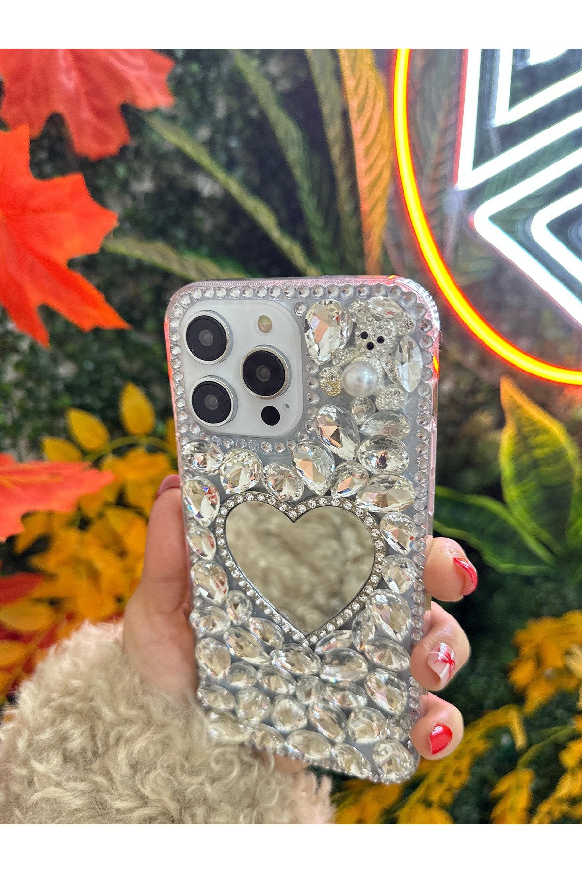 iPhone 12 Pro Max Uyumlu 3d Aynalı Ayıcık Karakterli Taşlı Koruyucu Premium Kılıf