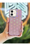 iPhone 11 Uyumlu Işıkta Renk Değiştiren Kalp Desenli Darbe Emici Premium Lüx Kılıf