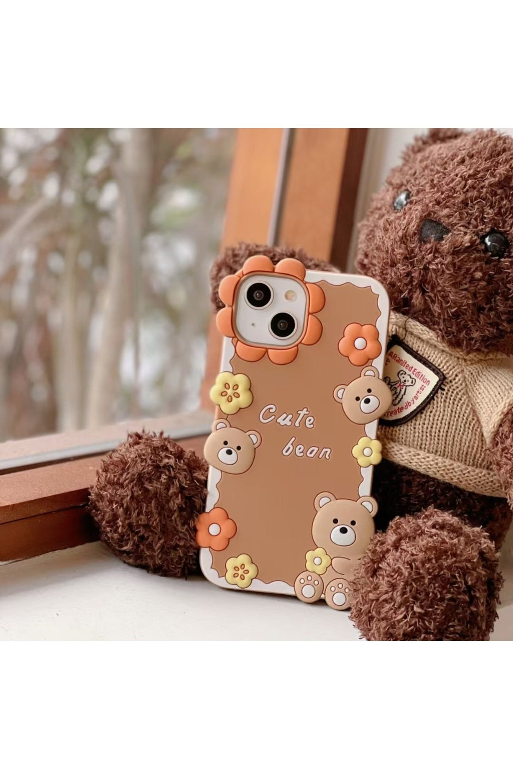 İphone 11 Uyumlu Sevimli Ayı ve Çiçek Desenli Darbe Emici Premium Lüx Kılıf