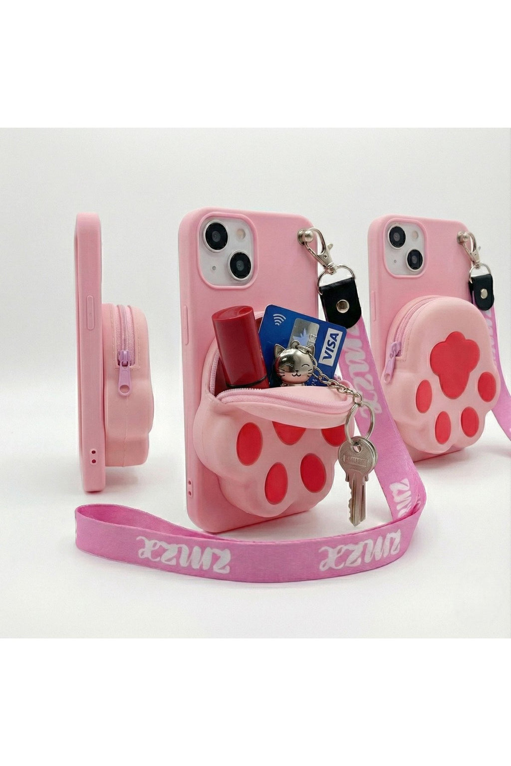 İphone 13 ve 14 Uyumlu Çantalı ve Boyun El Askı Aparatlı 3 Boyutlu Desenli Telefon Kılıfı