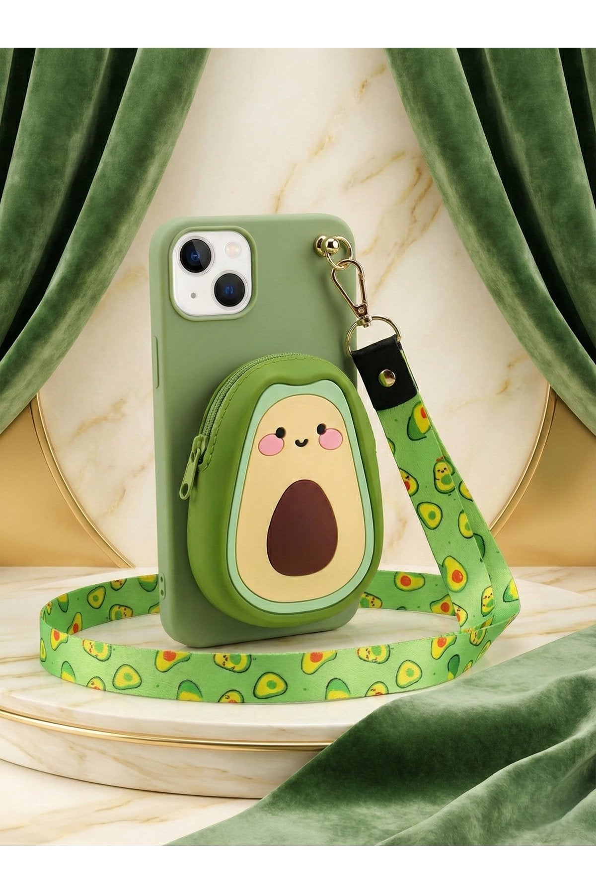 İphone 13 ve 14 Uyumlu Çantalı ve Boyun El Askı Aparatlı 3 Boyutlu Desenli Telefon Kılıfı