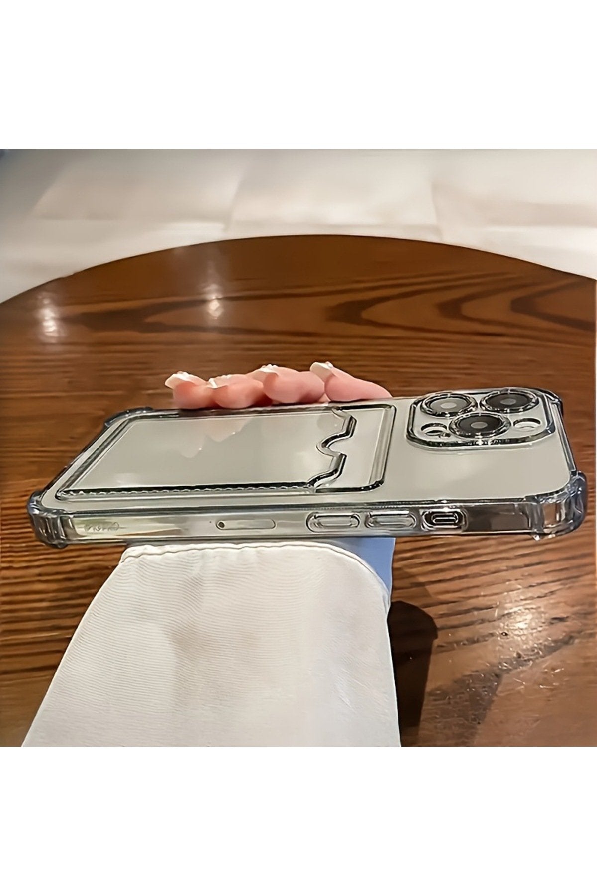 iPhone 16 Pro Uyumlu Şeffaf Kartlıklı Cüzdanlı Premium Sararmaz Telefon Kılıfı