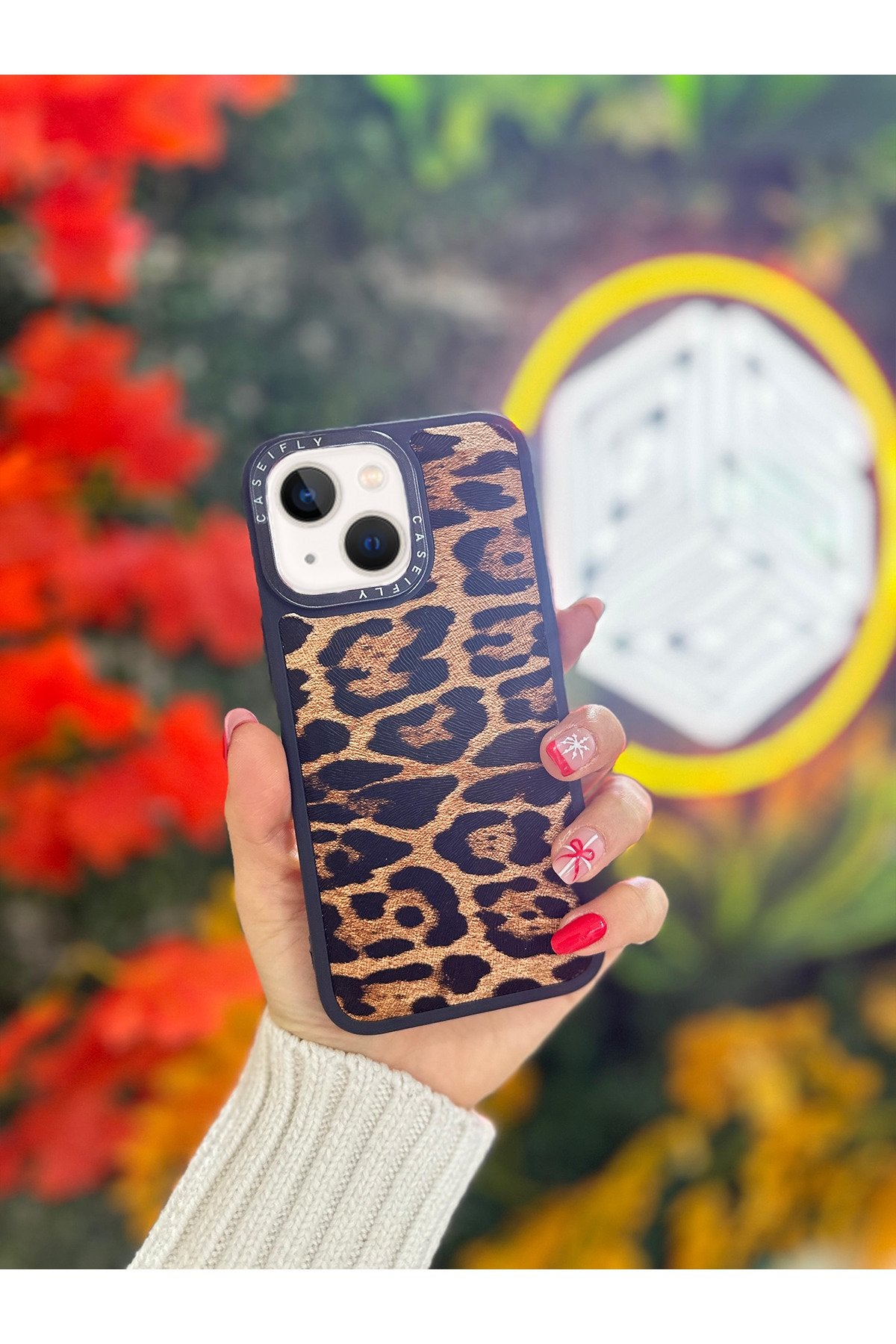 iPhone 13 Ve 14 Uyumlu Kılıf Leopar Desenli Kabartmalı Desenli Darbe Emici Lüx Telefon Kılıfı