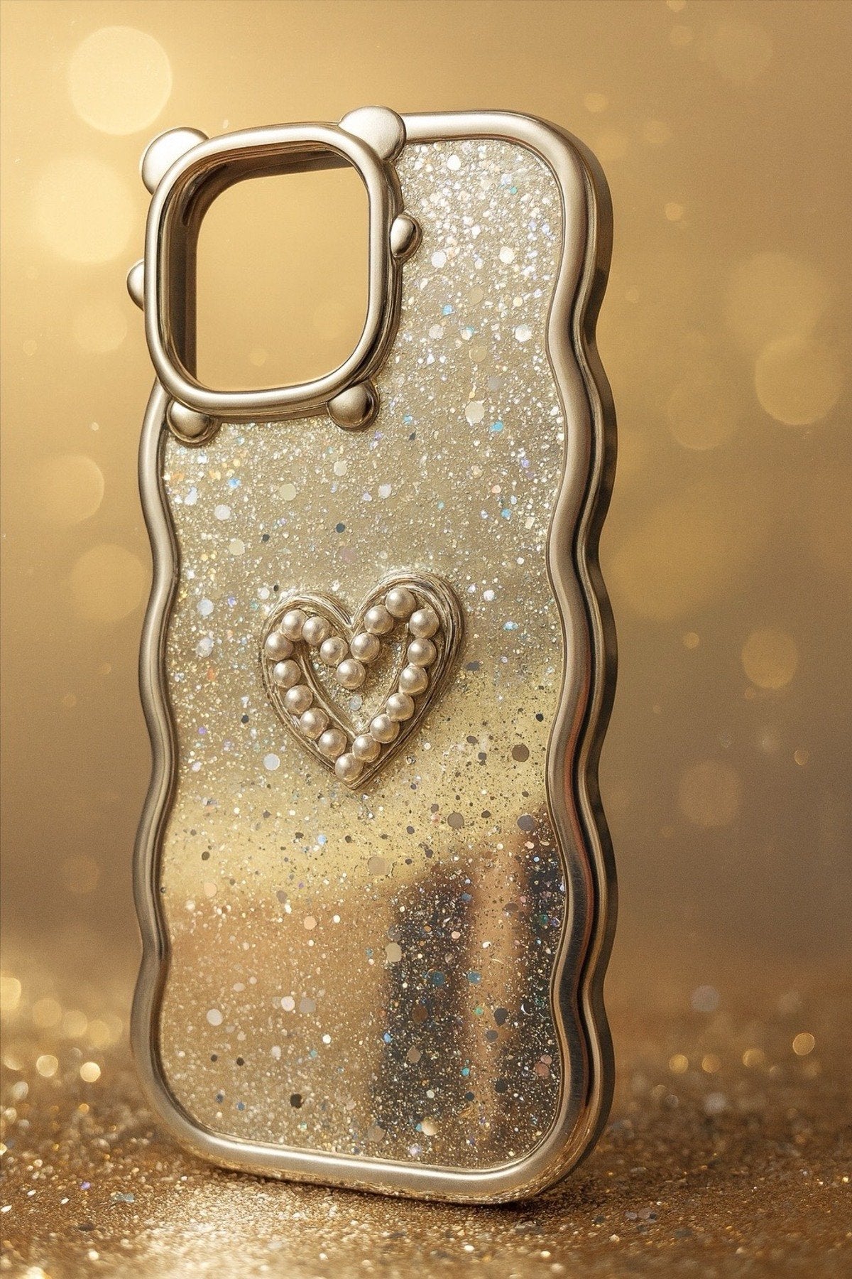 iPhone 14 Pro Uyumlu Parlak Simli Desenli Ayıcık Karakterli Premium Telefon Kılıfı