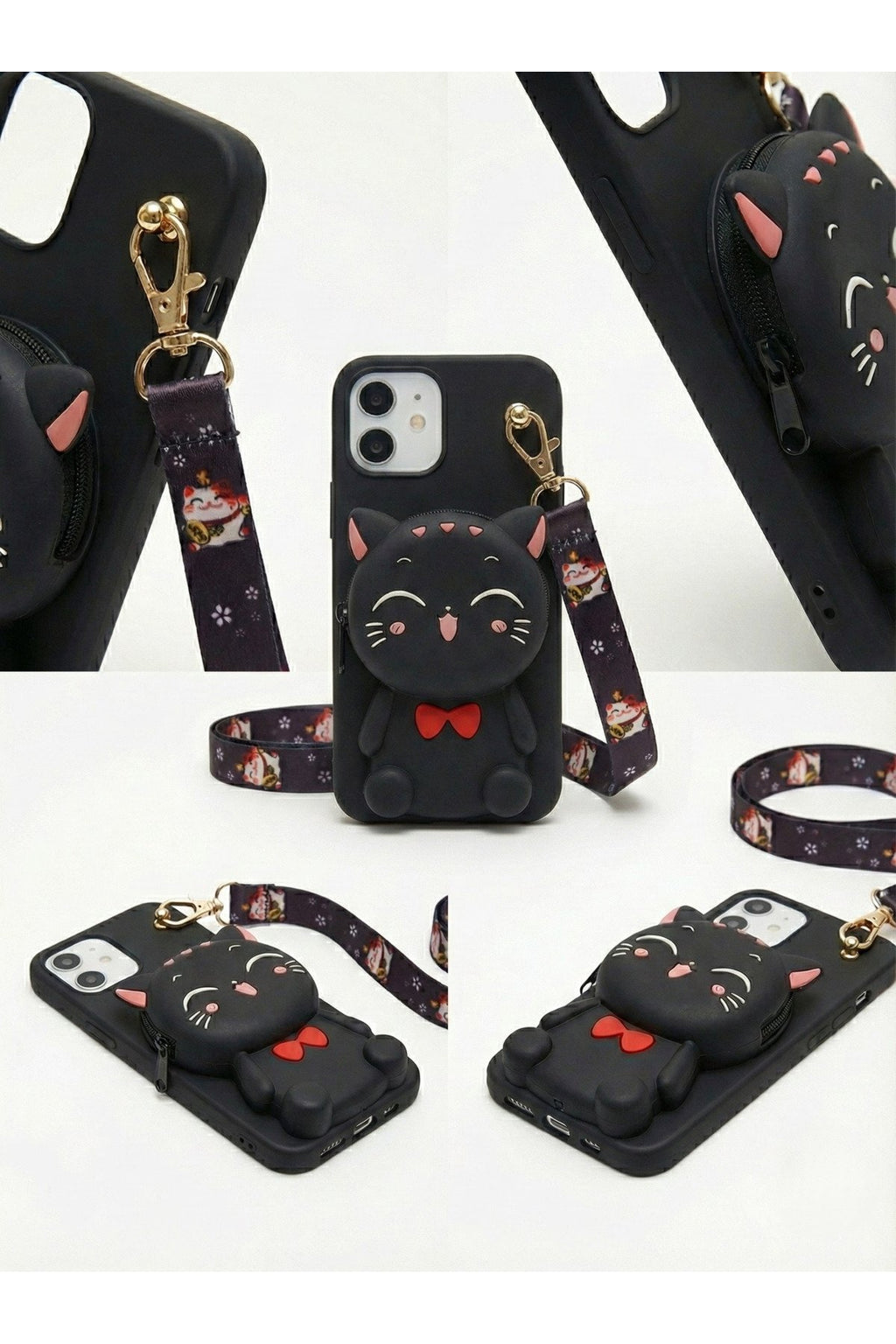 İphone 12 ve 12 Pro Uyumlu Çantalı ve Boyun El Askı Aparatlı 3 Boyutlu Desenli Telefon Kılıfı