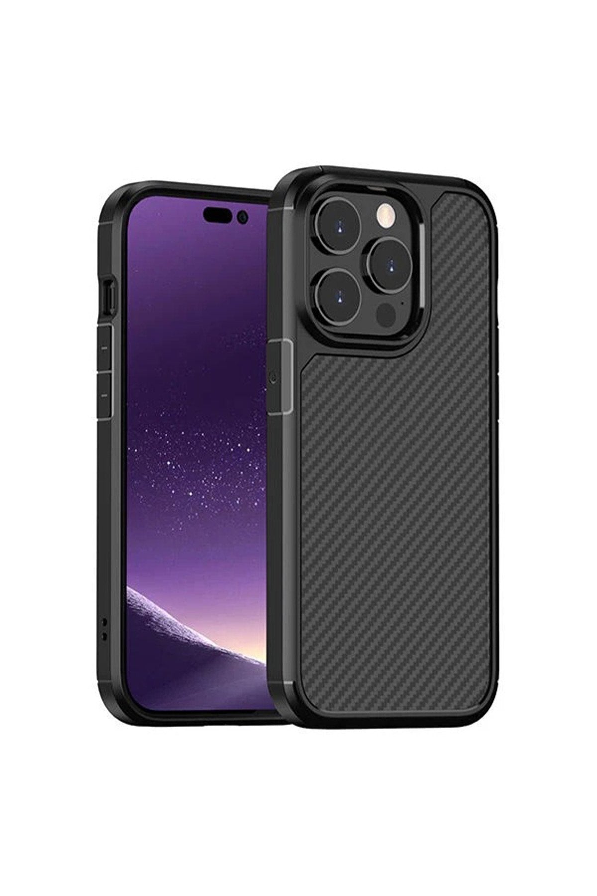 Iphone 14 Pro Max Kılıf Karbon Tasarım Darbe Emici Hologramlı Lüx