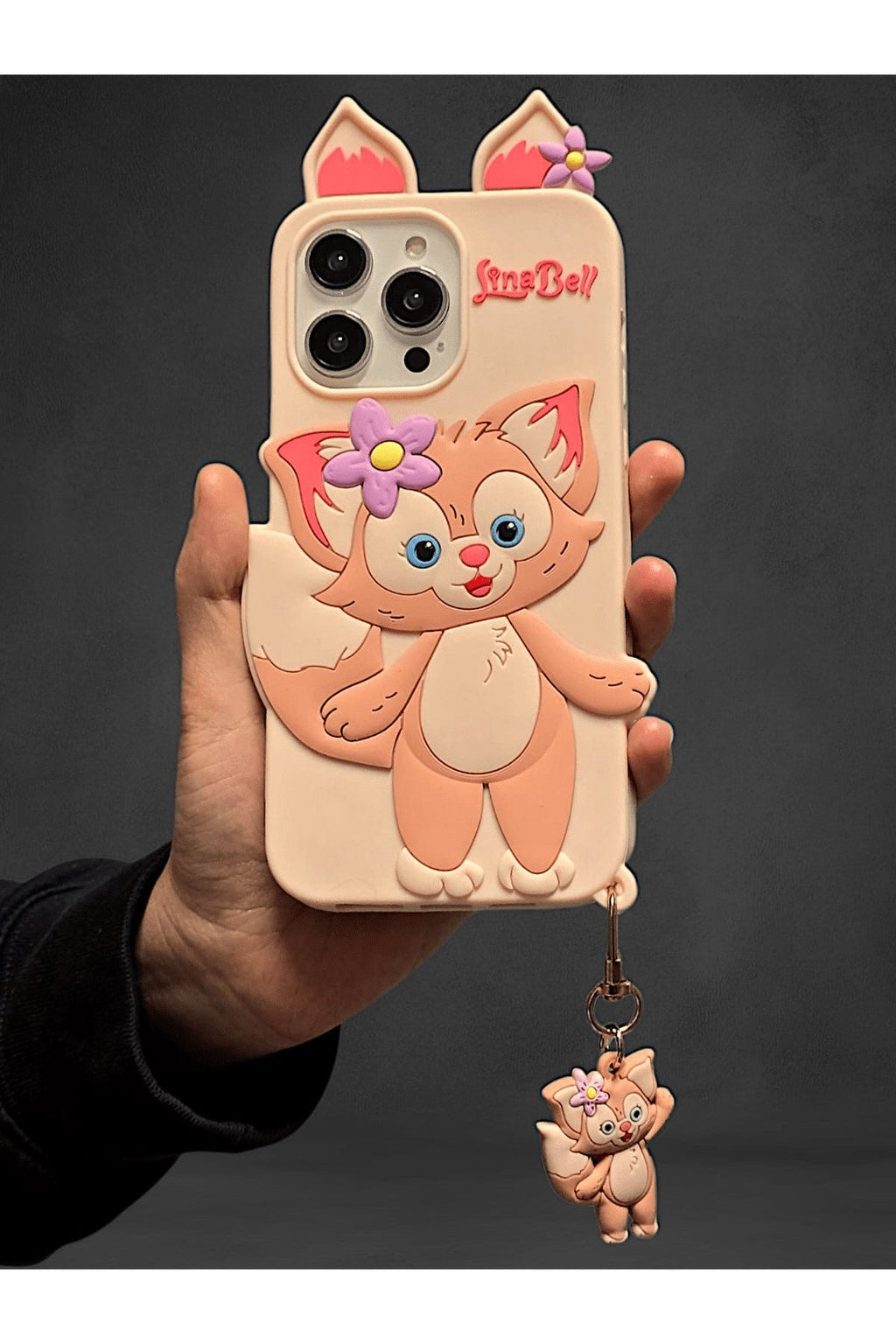 iPhone 15 Uyumlu 3D Sevimli Kedi Karakterli Anahtarlık Hediyeli Telefon Kılıfı