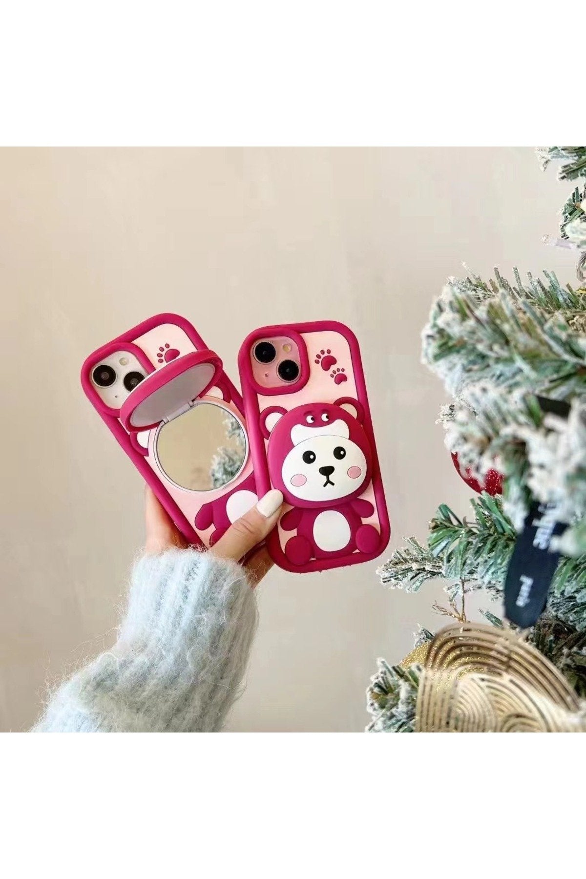 iPhone 13 ve 14 Uyumlu Aynalı ve Stand Özellikli Şık Tasarım Telefon Kılıfı