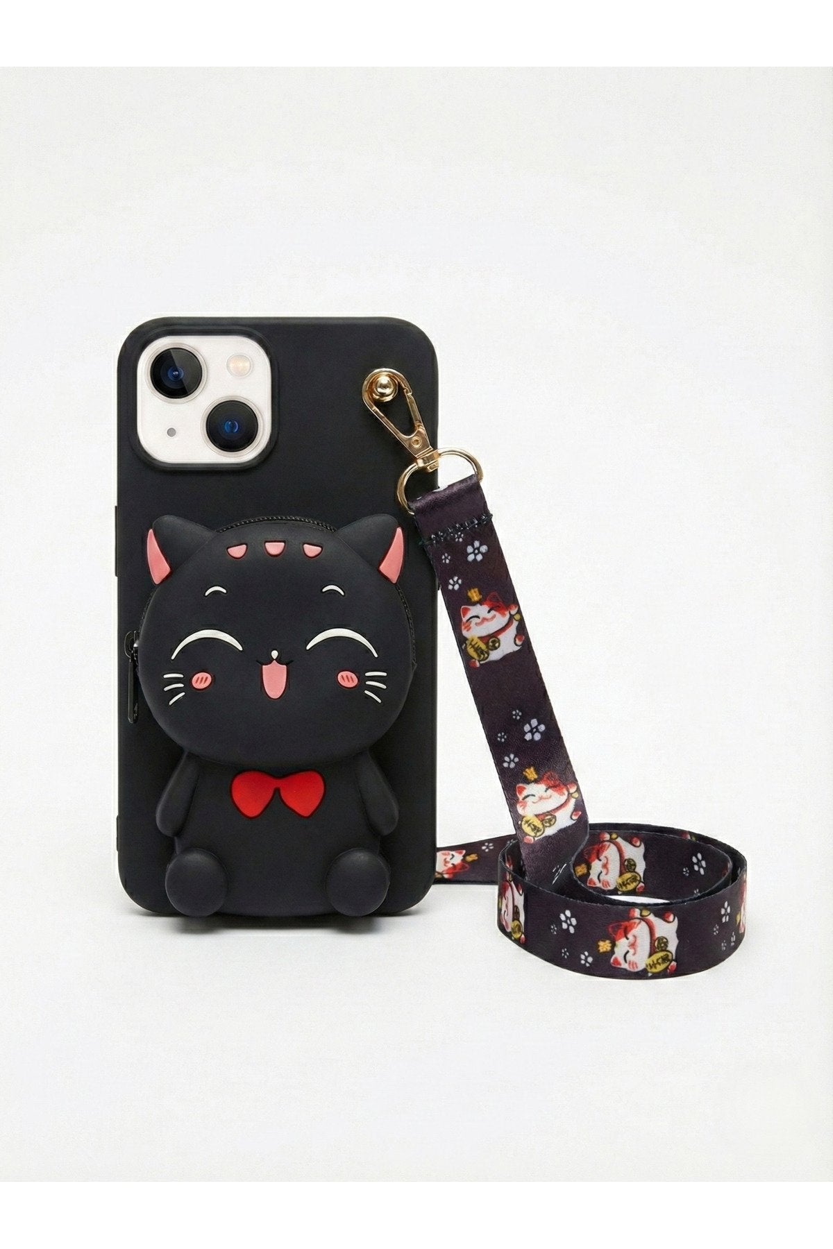 İphone 14 Plus ve 15 Plus Uyumlu Çantalı ve Boyun El Askı Aparatlı 3 Boyutlu Desenli Telefon Kılıfı