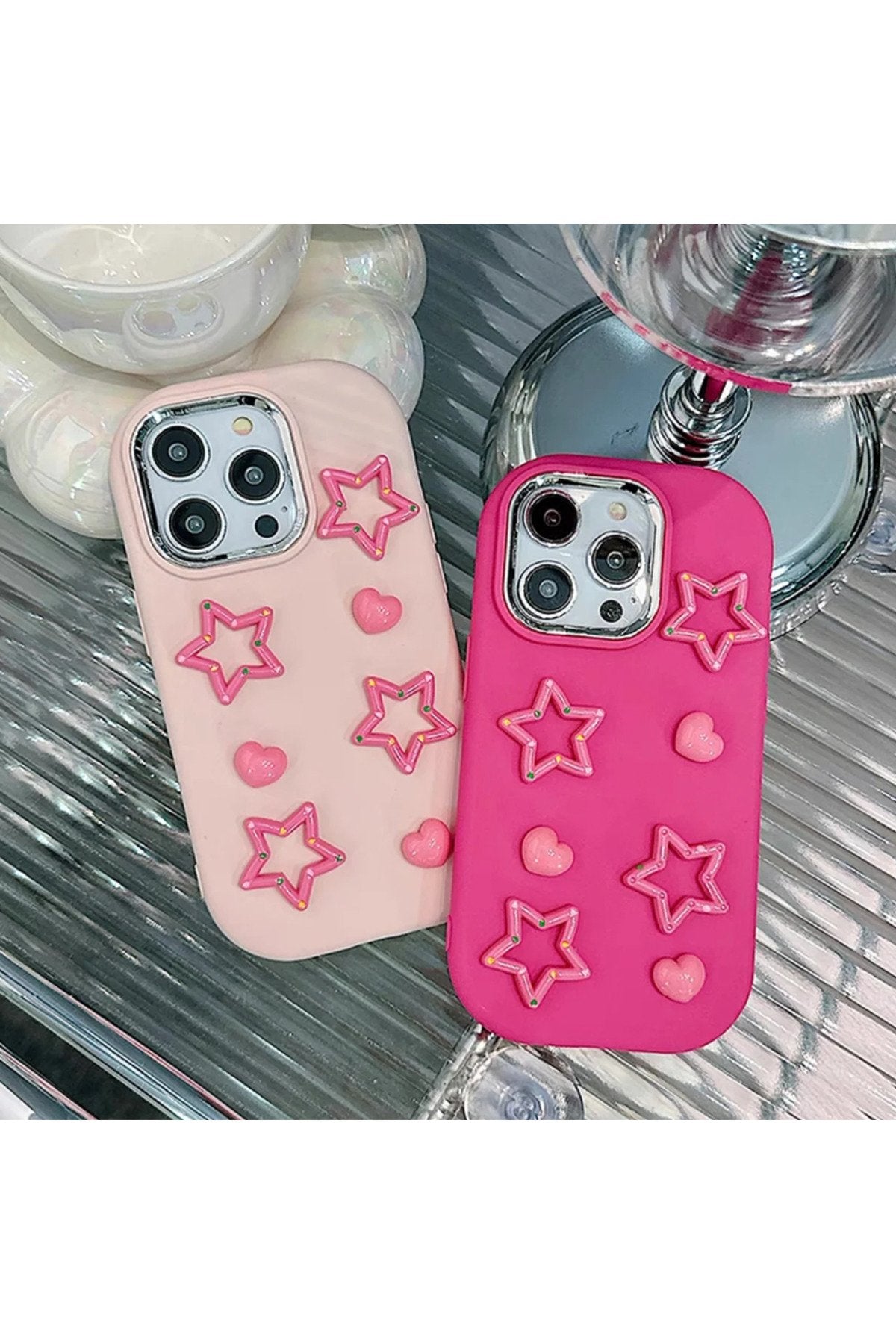 iPhone 11 Uyumlu Darbe Emici Yapılı 3d Pembe Yıldızlar Karakterli Koruyucu Lüx Kılıf