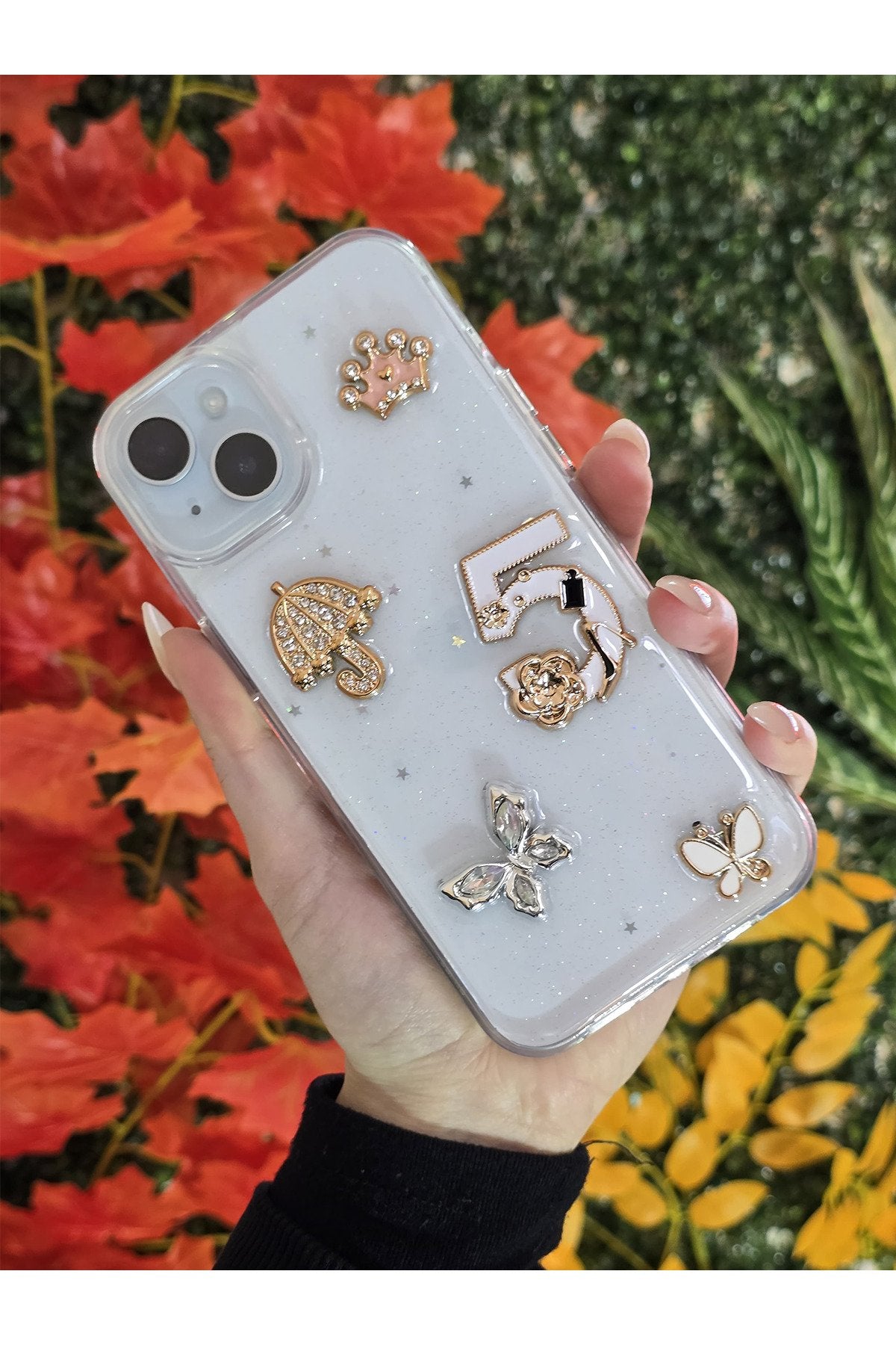 iPhone 13 14 Ve 15 (3 Model) Uyumlu 3d Karakterli Taşlı Ve Simli Çift Katman Koruyucu Kılıf