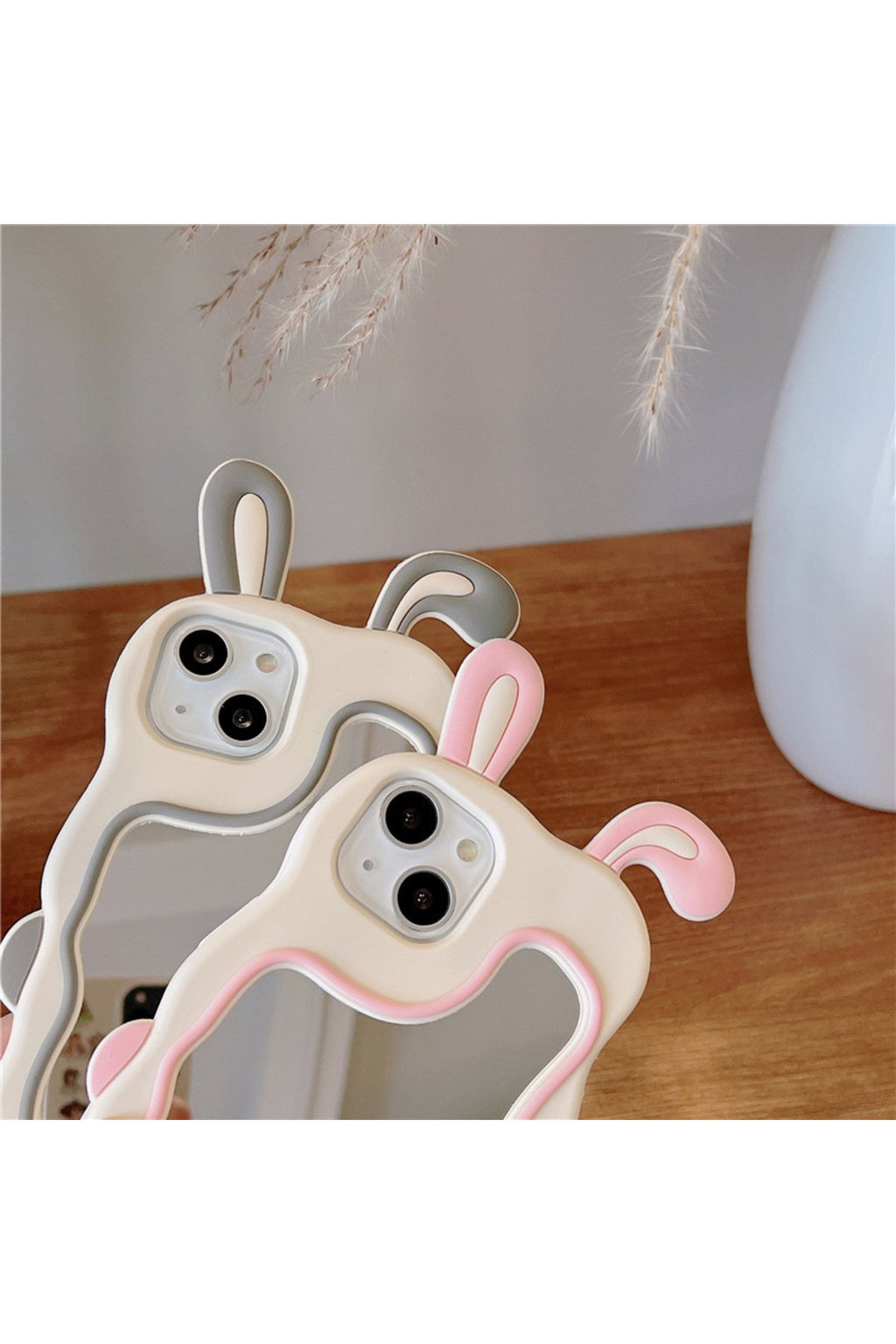 iPhone 13/14/15 Uyumlu Sevimli Tavşan Kulaklı Makyaj Aynalı Darbe Koruyucu Telefon Kılıfı