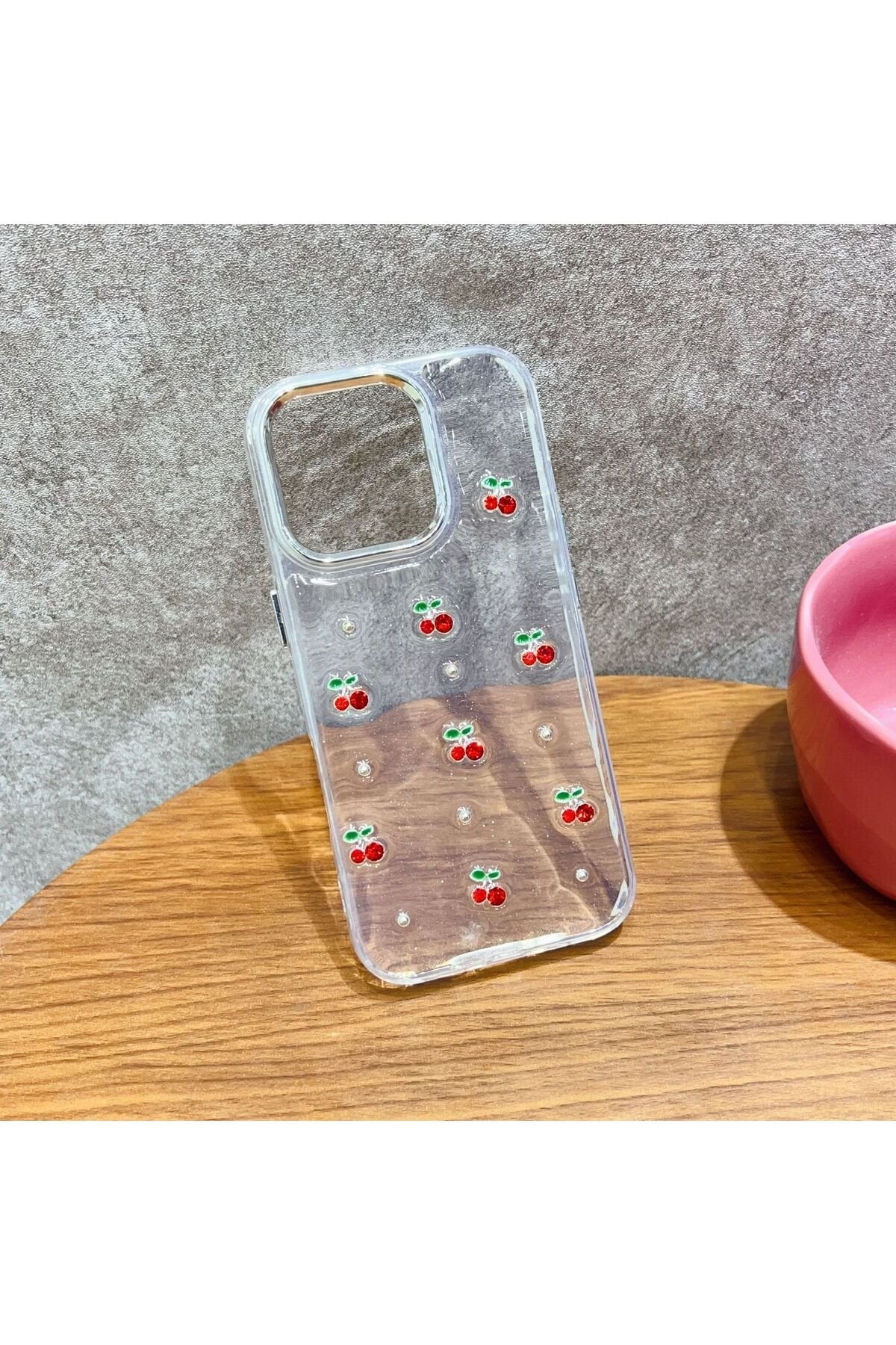 iPhone 11 Uyumlu Kiraz Desenli Titanyum Kamera Koruma Çerçeveli Telefon Kılıfı