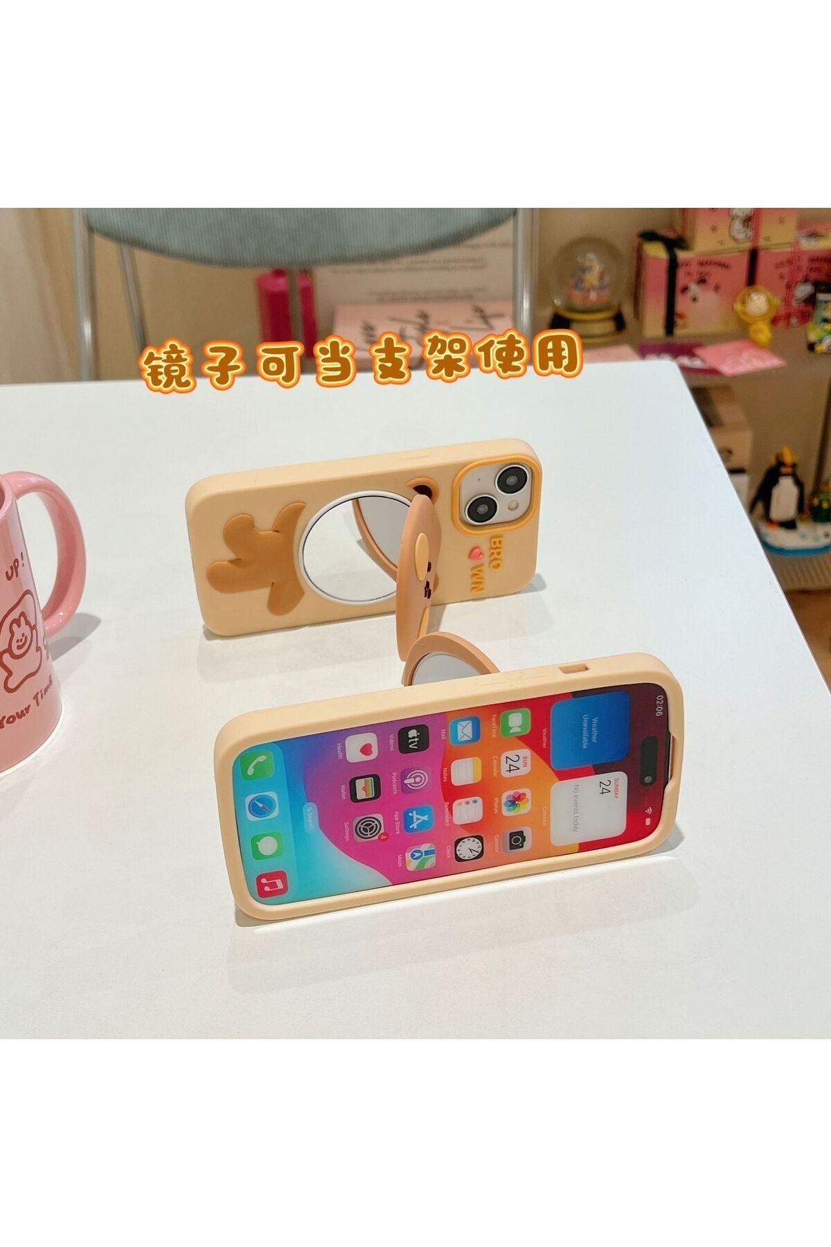 iPhone 13 ve 14 Uyumlu Aynalı ve Stand Özellikli Şık Tasarım Telefon Kılıfı