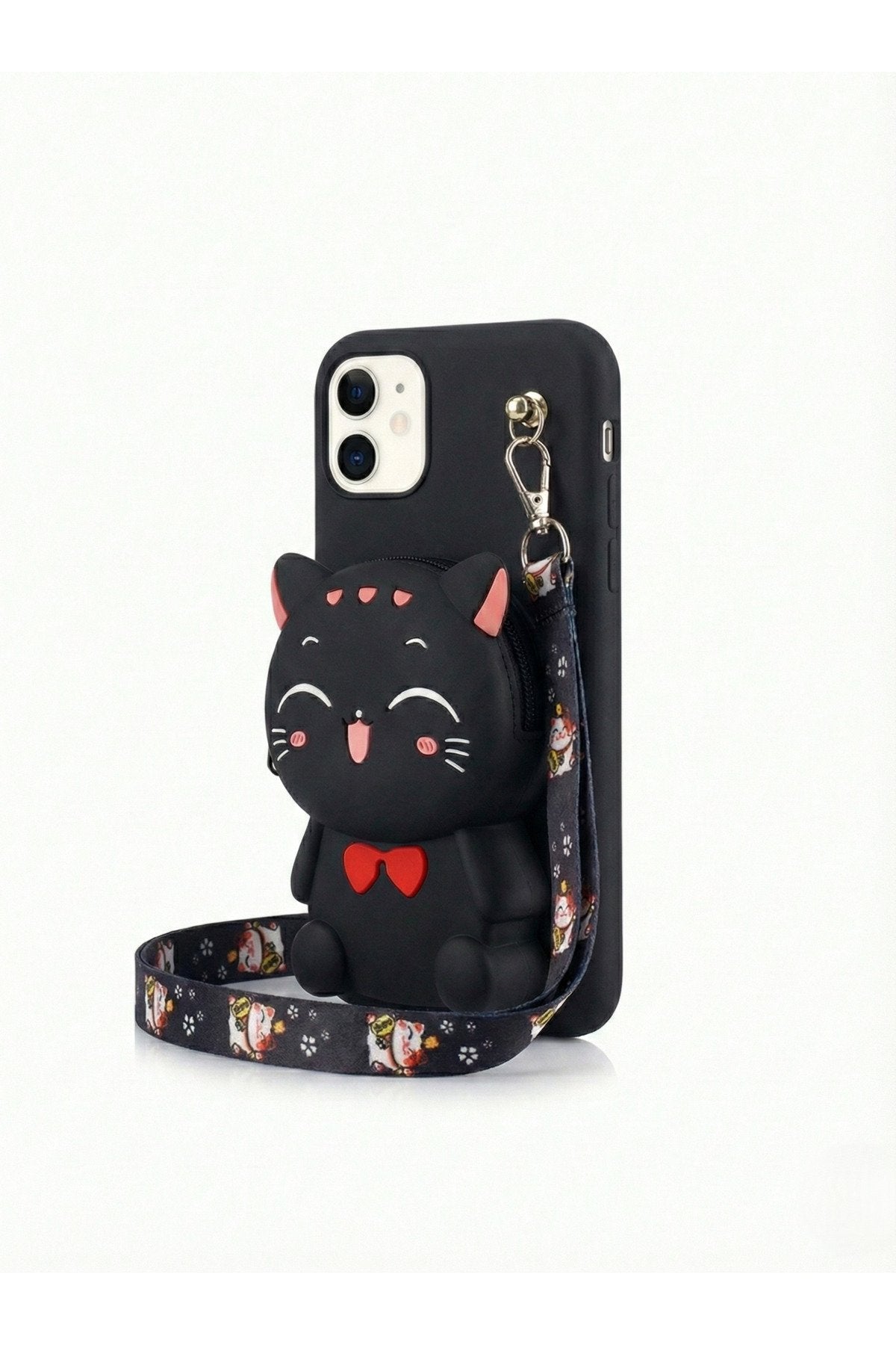 İphone 11 Uyumlu Çantalı ve Boyun El Askı Aparatlı 3 Boyutlu Desenli Telefon Kılıfı