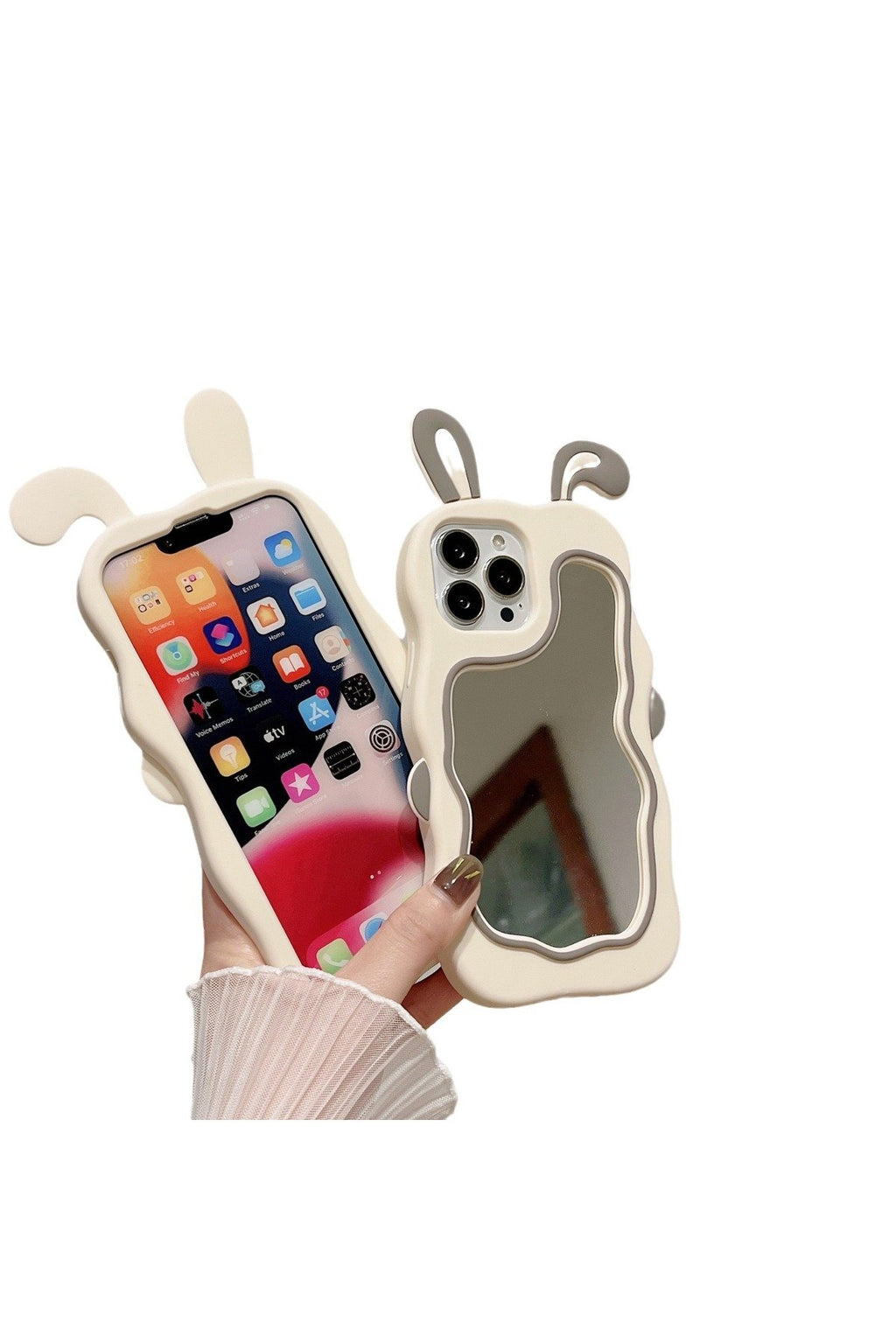 iPhone 11 Uyumlu Sevimli Tavşan Kulaklı Makyaj Aynalı Darbe Koruyucu Telefon Kılıfı