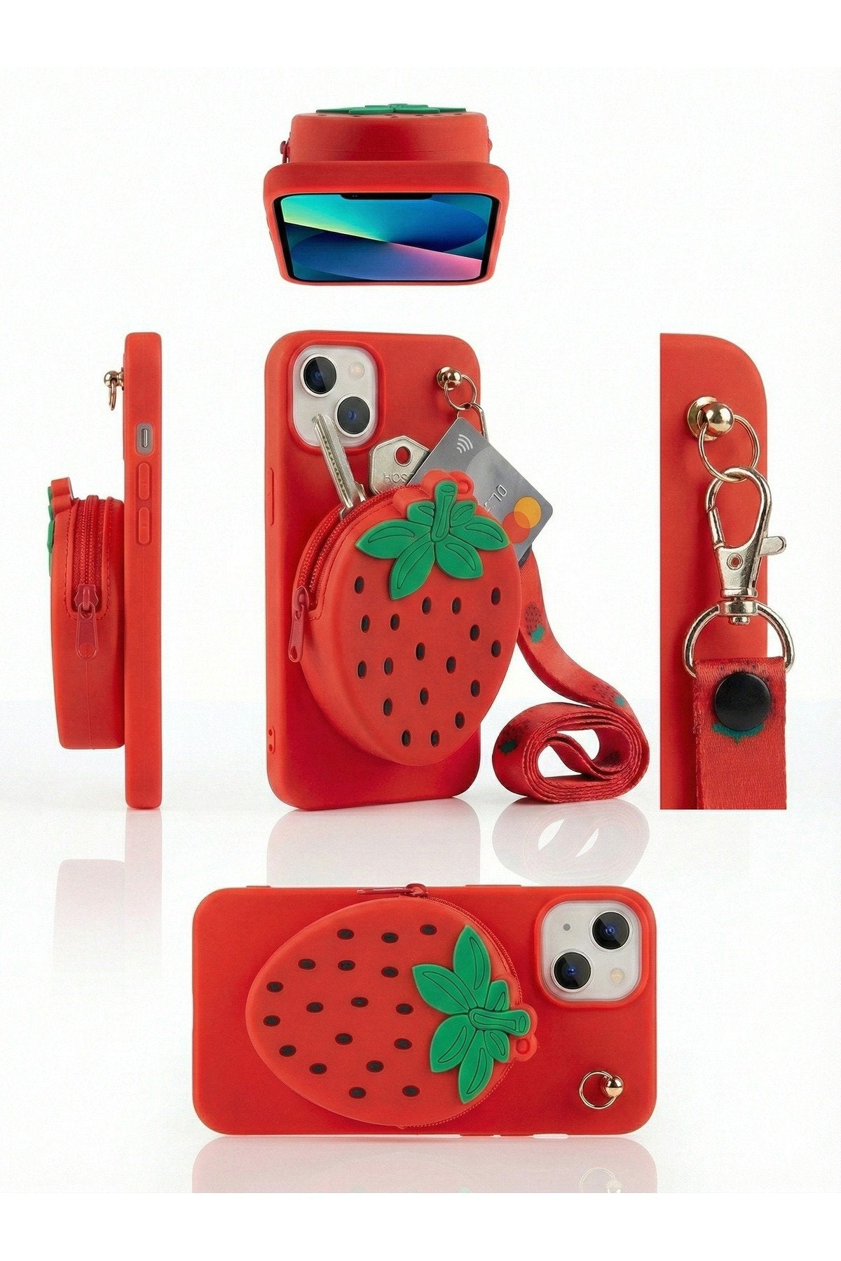 İphone 14 Plus ve 15 Plus Uyumlu Çantalı ve Boyun El Askı Aparatlı 3 Boyutlu Desenli Telefon Kılıfı