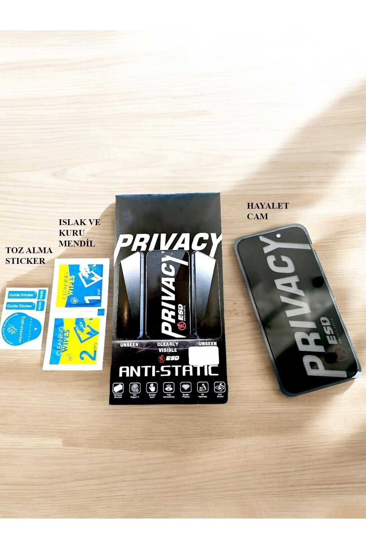 iPhone 16 Pro Max Uyumlu Hayalet Yandan Görünmez Tam Kapatan Tamperli Cam Ekran Koruyucu