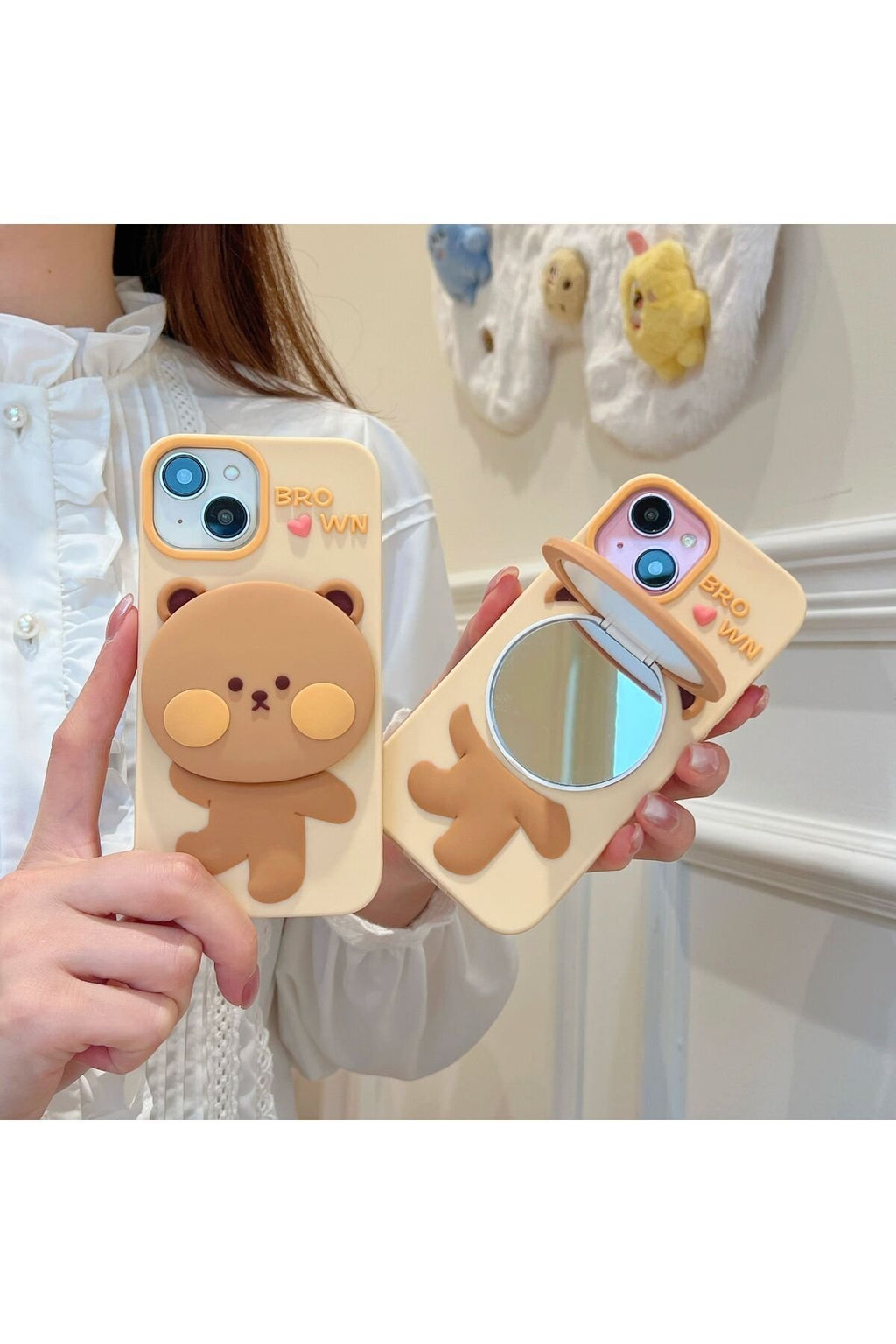 iPhone 15 Uyumlu Aynalı ve Stand Özellikli Şık Tasarım Telefon Kılıfı