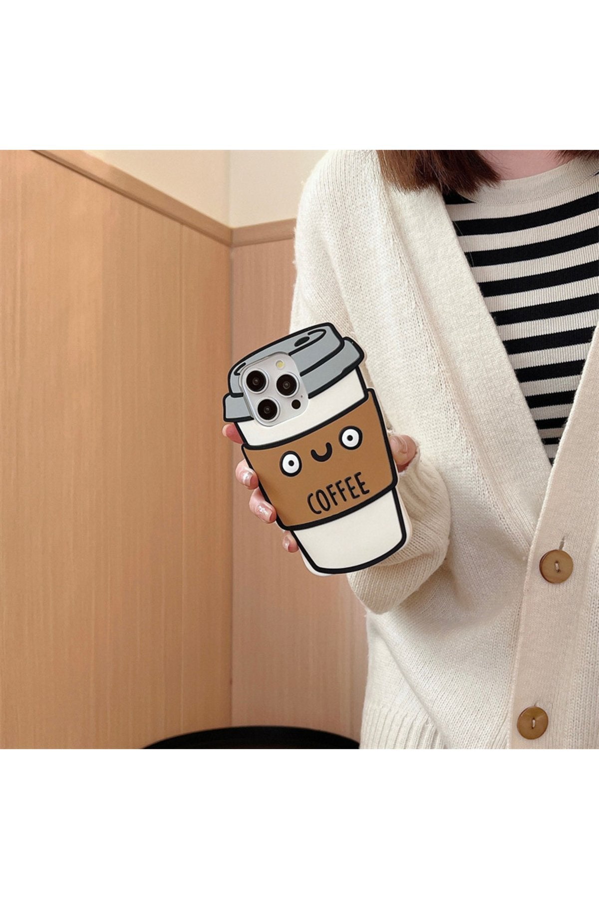 iPhone 13 ve 14 Uyumlu Kahve Desenli Premium Darbe Koruyucu Coffee Telefon Kılıfı