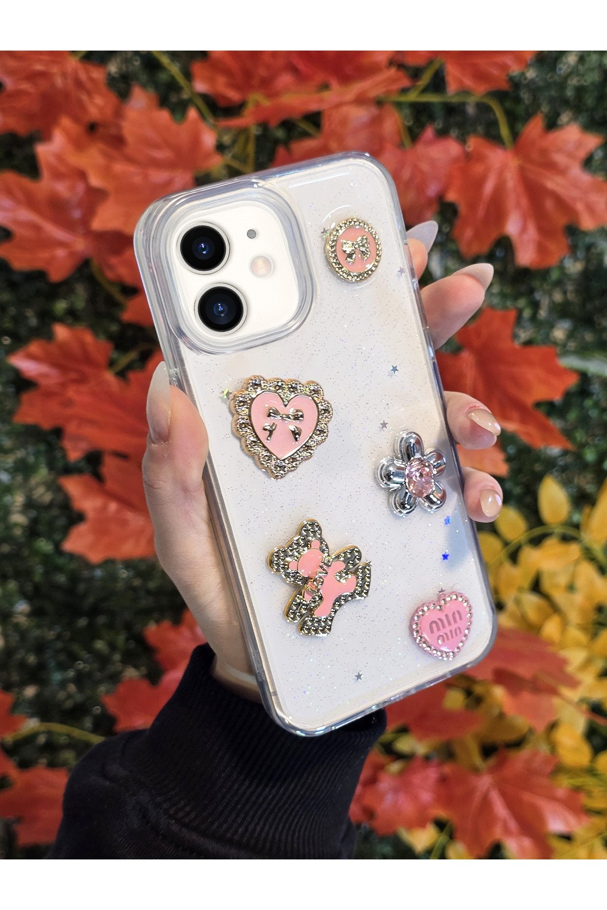 iPhone 12 Ve 12 Pro (2 Model) Uyumlu 3d Karakterli Taşlı Ve Simli Çift Katman Koruyucu Kılıf