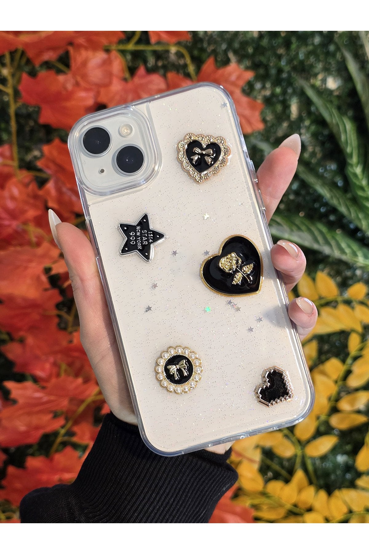 iPhone 13 14 Ve 15 (3 Model) Uyumlu 3d Karakterli Taşlı Ve Simli Çift Katman Koruyucu Kılıf