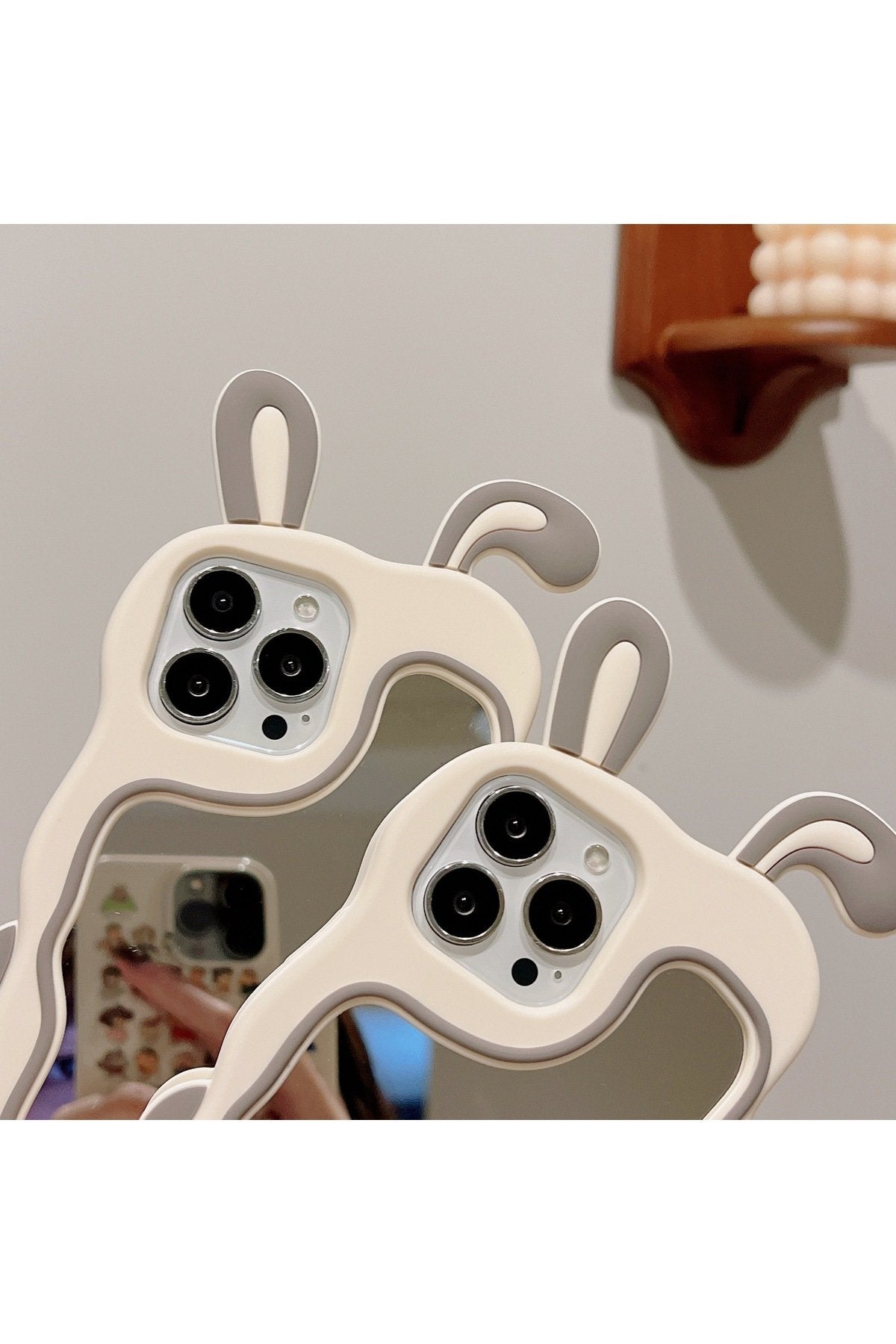 iPhone 11 Uyumlu Sevimli Tavşan Kulaklı Makyaj Aynalı Darbe Koruyucu Telefon Kılıfı