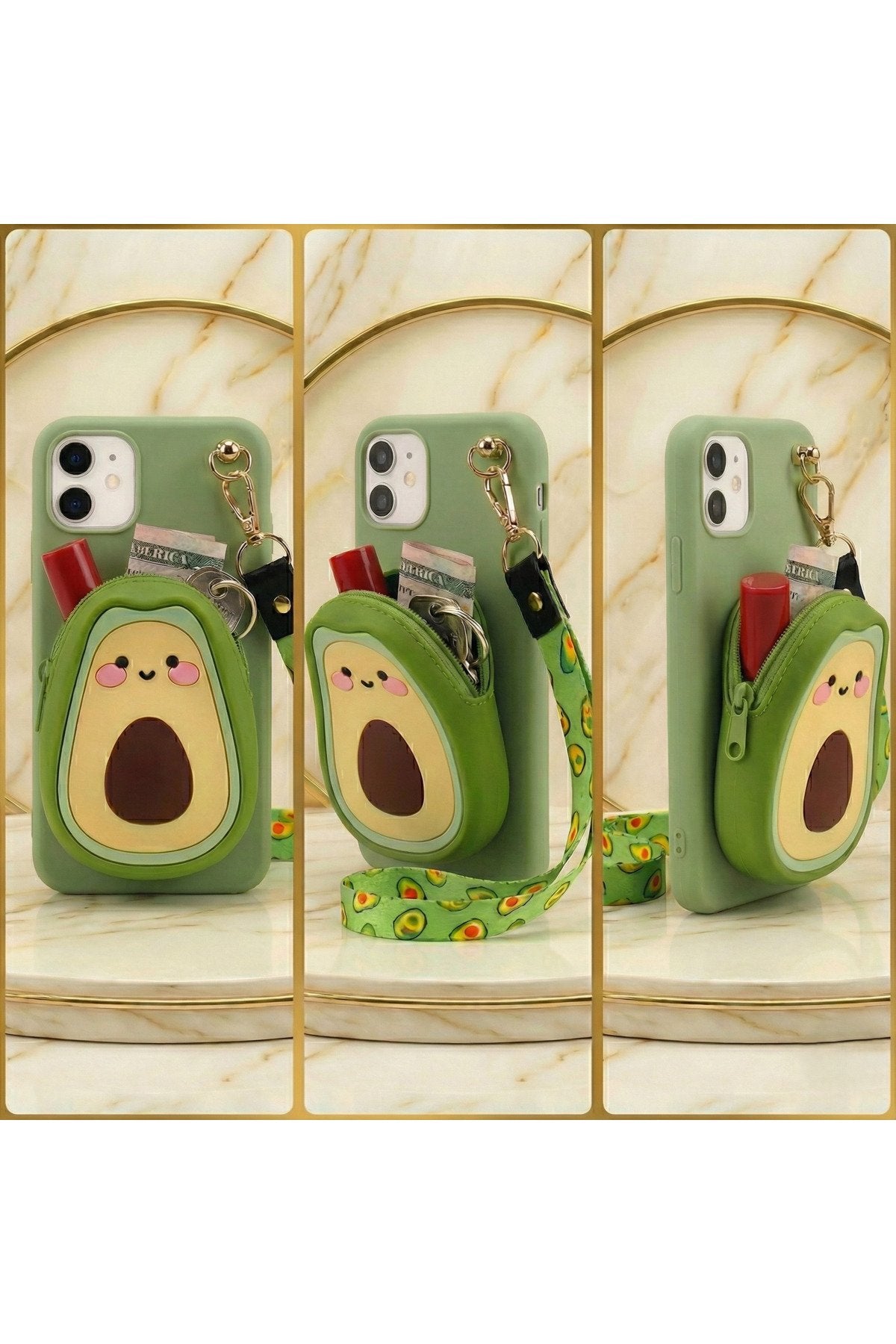 İphone 12 ve 12 Pro Uyumlu Çantalı ve Boyun El Askı Aparatlı 3 Boyutlu Desenli Telefon Kılıfı