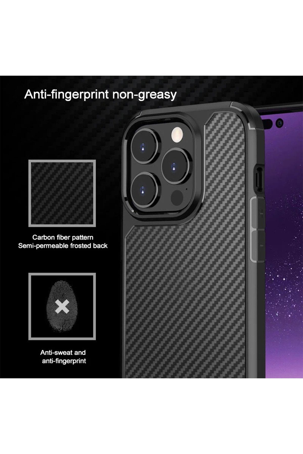 Iphone 13 Pro Kılıf Karbon Tasarım Darbe Emici Hologramlı Lüx