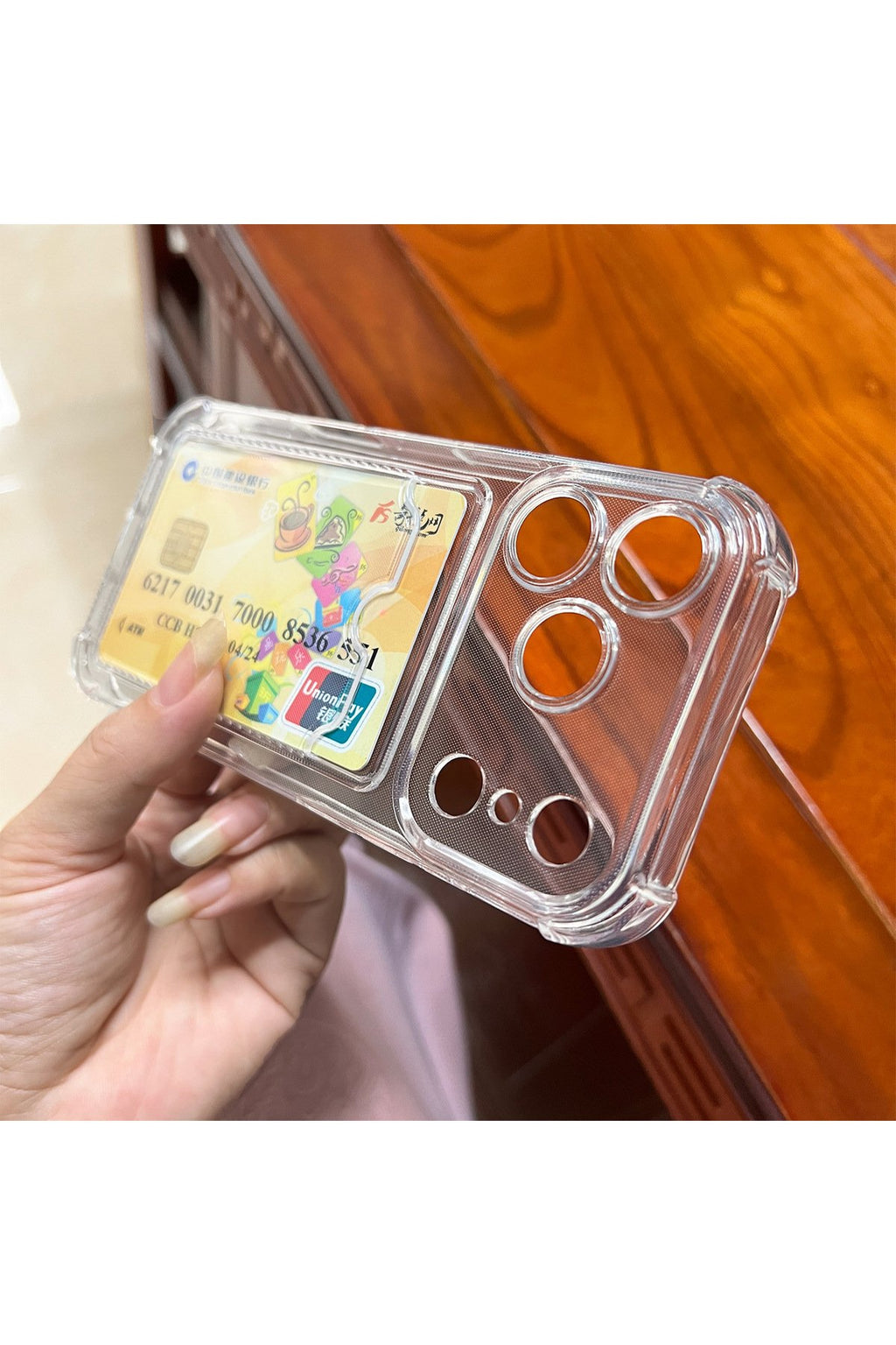 iPhone 17 Pro Uyumlu Şeffaf Kartlıklı Cüzdanlı Premium Sararmaz Telefon Kılıfı