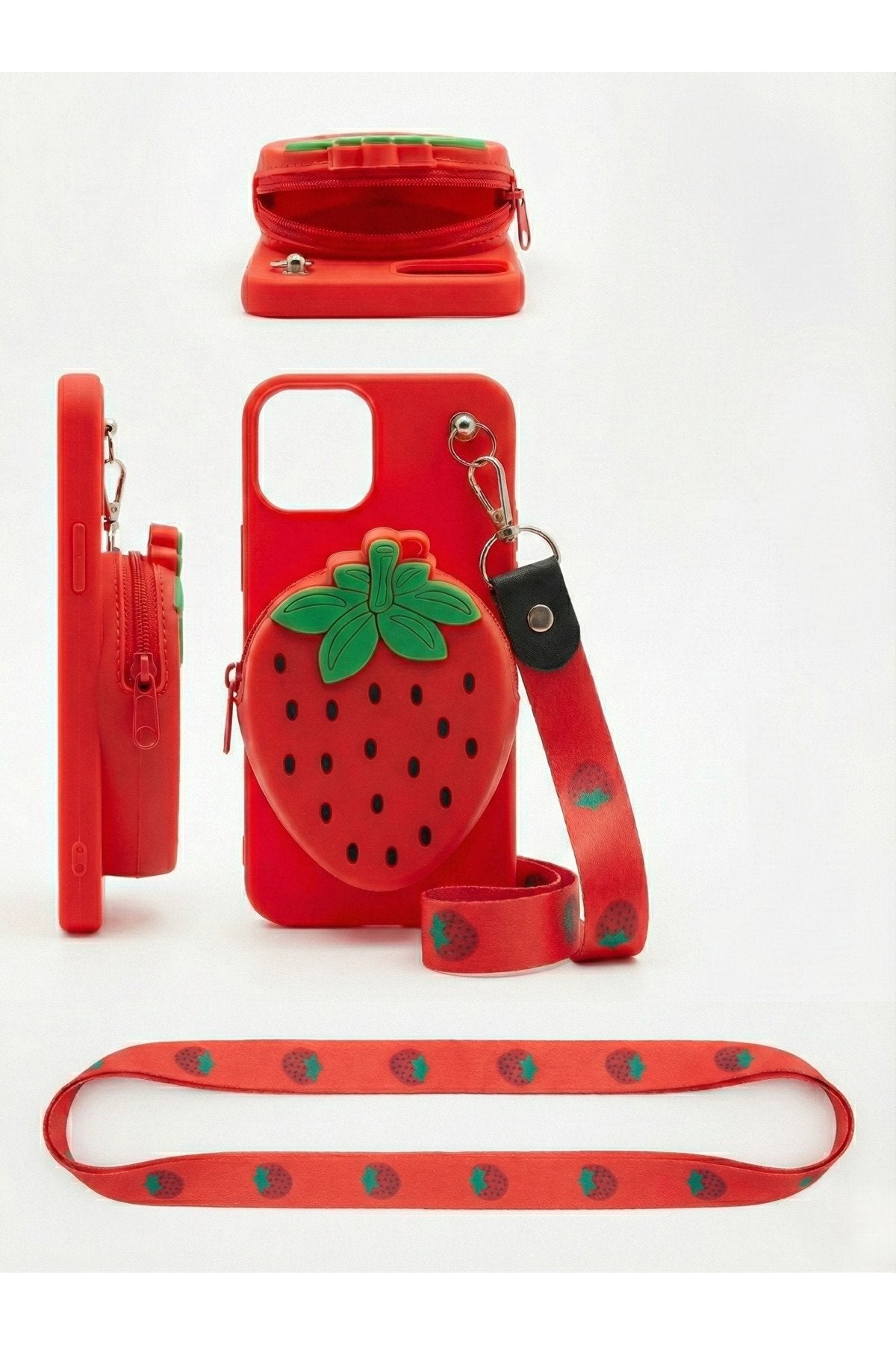 İphone 13 Pro Max Uyumlu Çantalı ve Boyun El Askı Aparatlı 3 Boyutlu Desenli Telefon Kılıfı