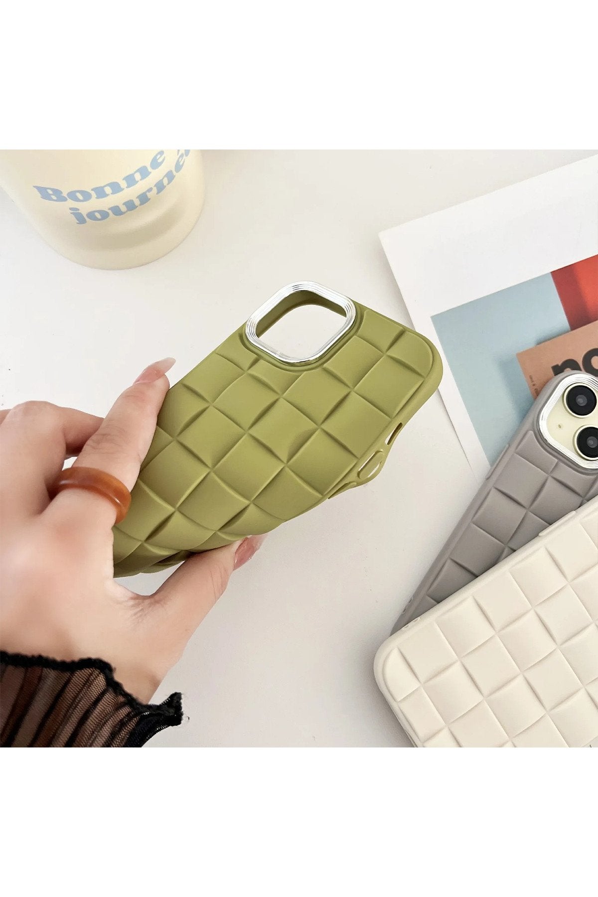 Iphone 15 Pro Max Kılıf Örgü Desenli Kamera Çerçeveli Yumuşak Premium