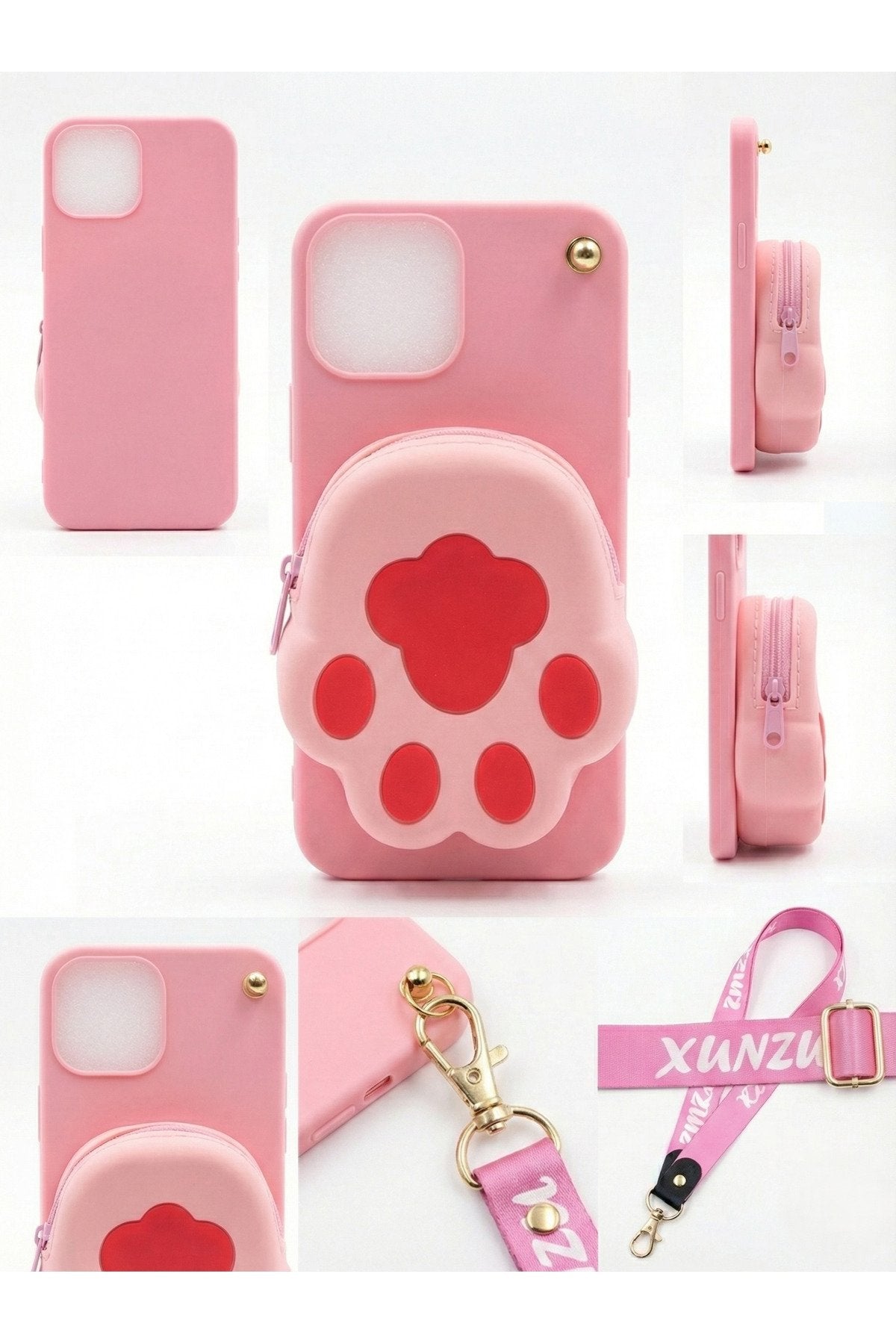 İphone 13 Pro Uyumlu Çantalı ve Boyun El Askı Aparatlı 3 Boyutlu Desenli Telefon Kılıfı