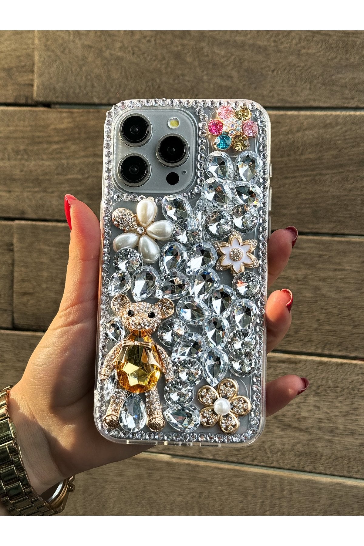 iPhone 15 Pro Kılıf (Sadece 15 Pro UYUMLUDUR) Ultra Lüx Renkli Damla Taşlı Özel Tasarım Kılıf