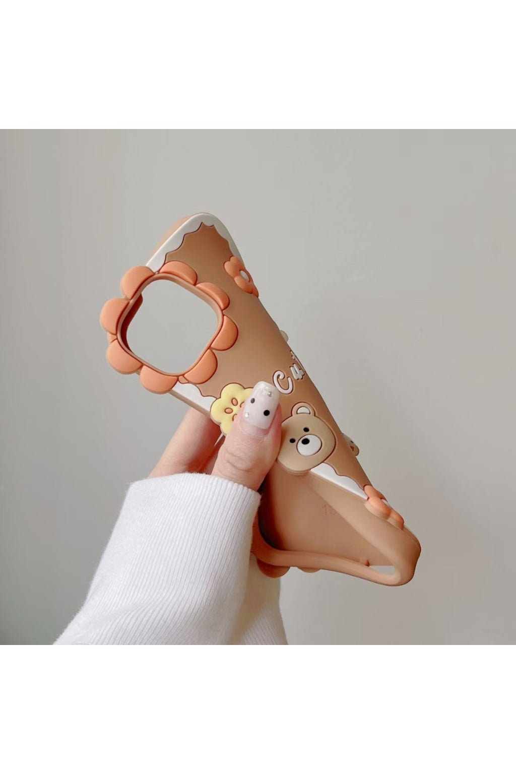 İphone 12 Uyumlu Sevimli Ayı ve Çiçek Desenli Darbe Emici Premium Lüx Kılıf