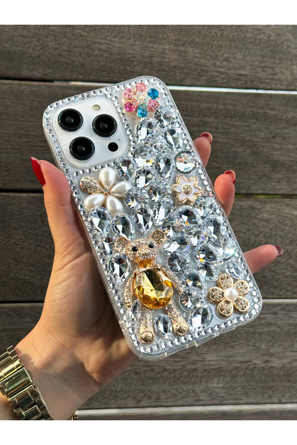 iPhone 13 Pro Max Kılıf (Sadece 13 Pro Max UYUMLUDUR) Ultra Lüx Damla Taşlı Özel Tasarım Kılıf