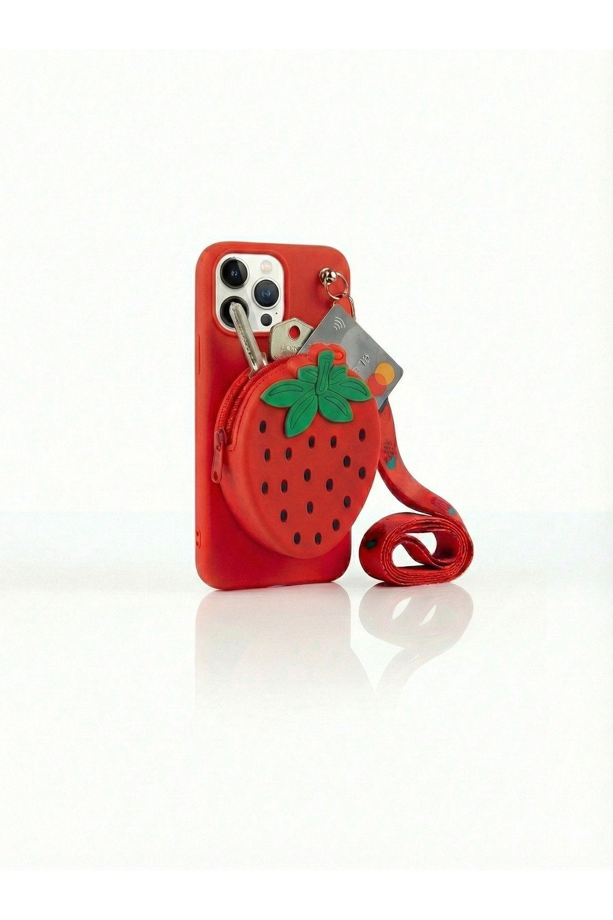 İphone 13 Pro Max Uyumlu Çantalı ve Boyun El Askı Aparatlı 3 Boyutlu Desenli Telefon Kılıfı