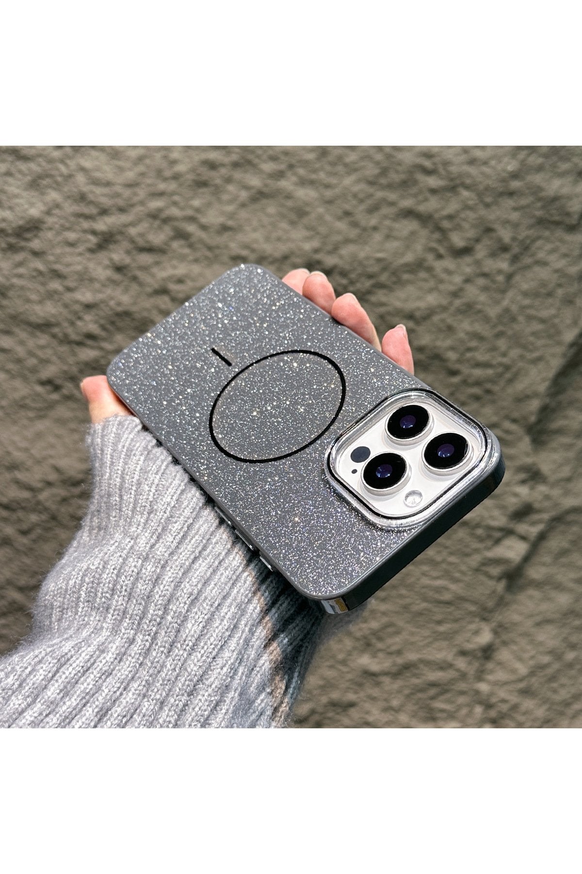 iPhone 13 / 14 ve 15 Magsafe Destekli Simli Premium Tasarım Telefon Kılıfı