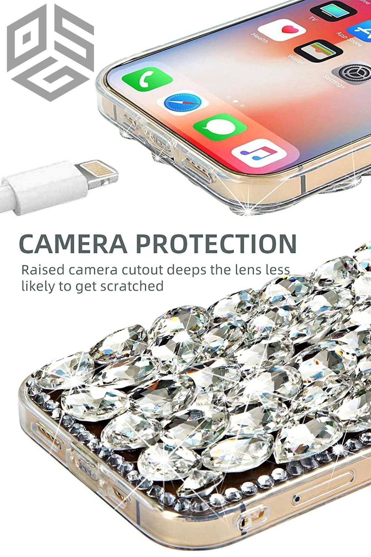 Iphone 13 Ve 14 Kılıf (2 MODEL İLE UYUMLUDUR) Ultra Lüx Renkli Damla Taşlı Kokoş Kılıf