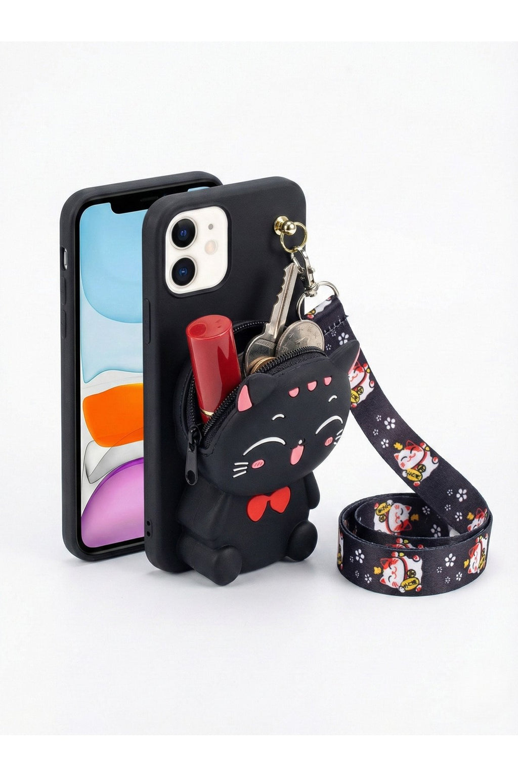 İphone 14 Plus ve 15 Plus Uyumlu Çantalı ve Boyun El Askı Aparatlı 3 Boyutlu Desenli Telefon Kılıfı