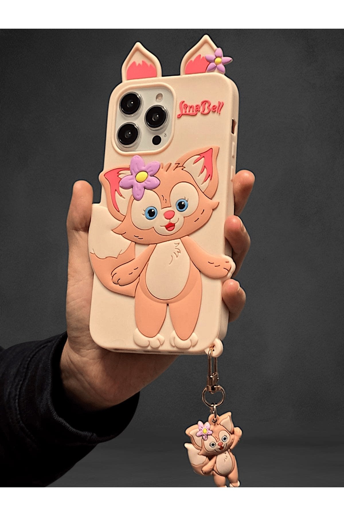 iPhone 14 Pro Max Uyumlu 3D Sevimli Kedi Karakterli Anahtarlık Hediyeli Telefon Kılıfı